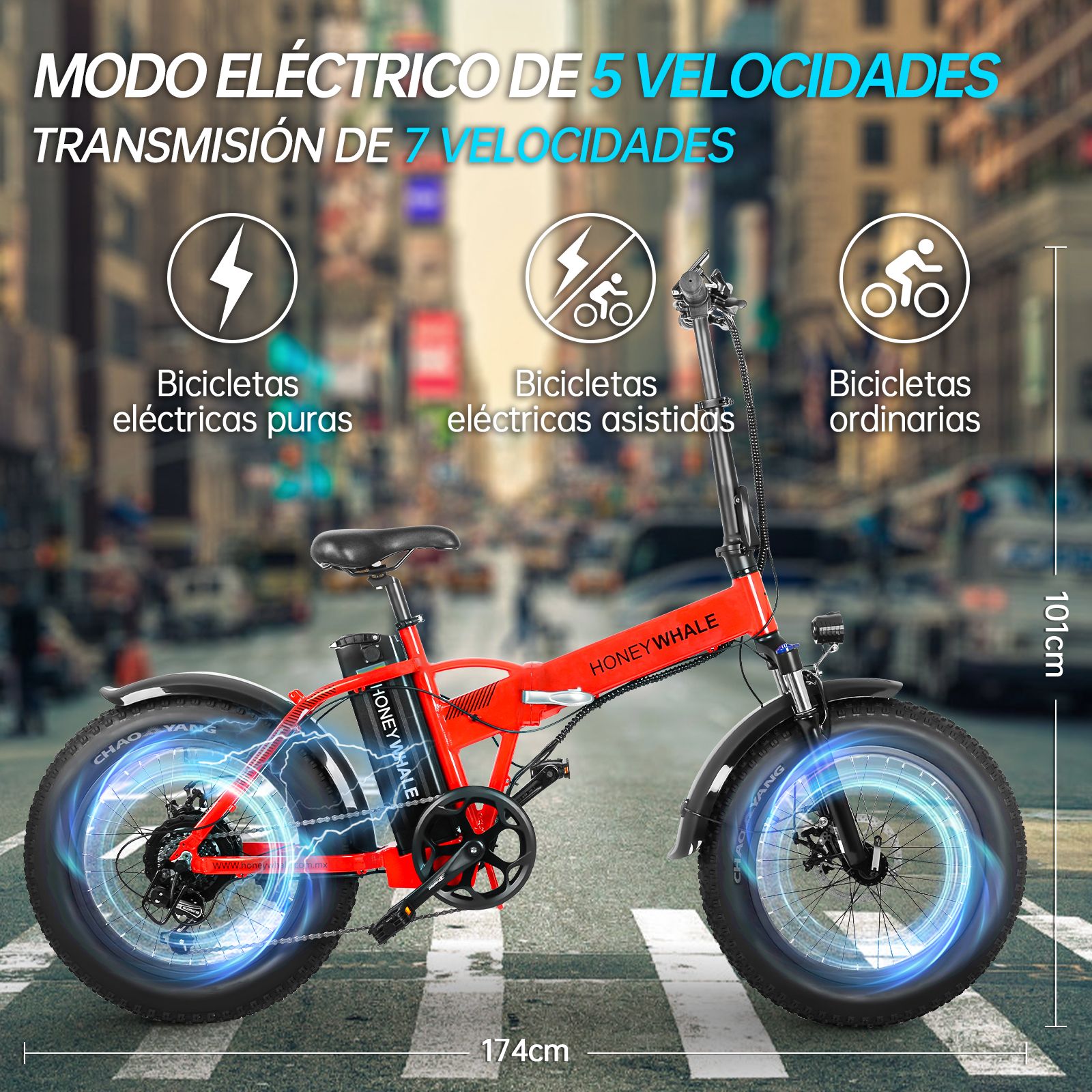 Bicicleta Eléctrica Plegable Honey Whale F6 PRO Rojo.