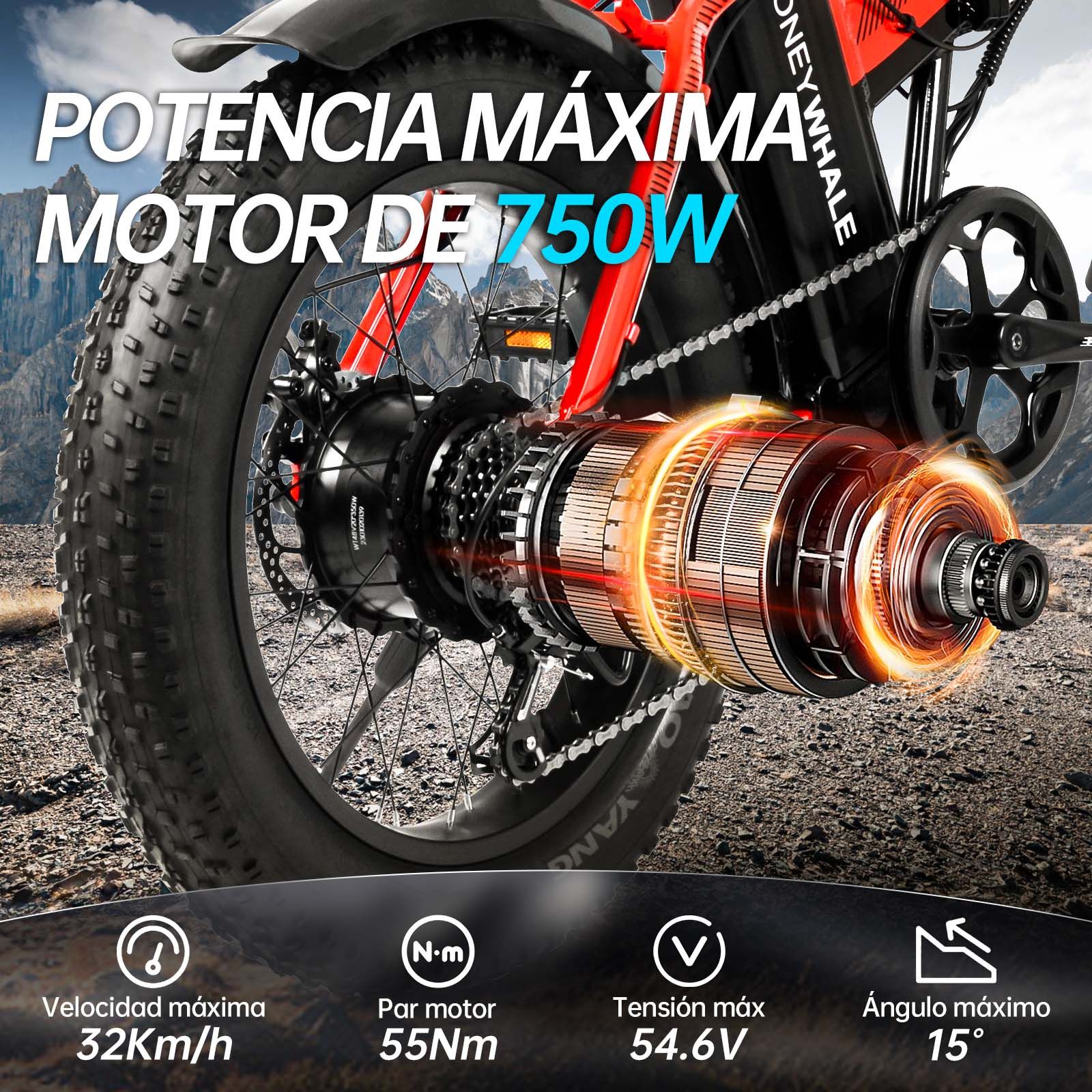 Bicicleta Eléctrica Plegable Honey Whale F6 PRO Rojo.