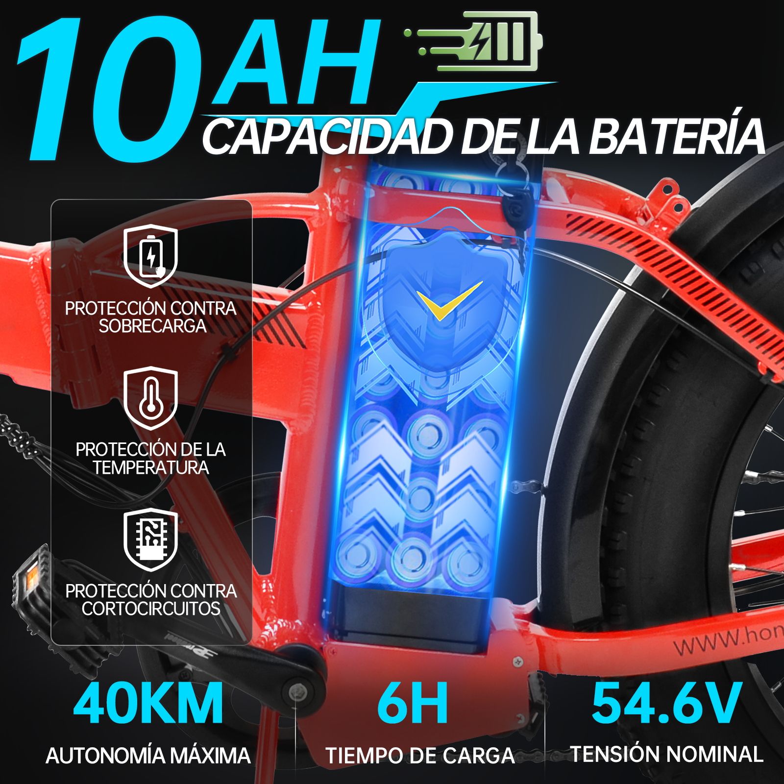 Bicicleta Eléctrica Plegable Honey Whale F6 PRO Rojo.