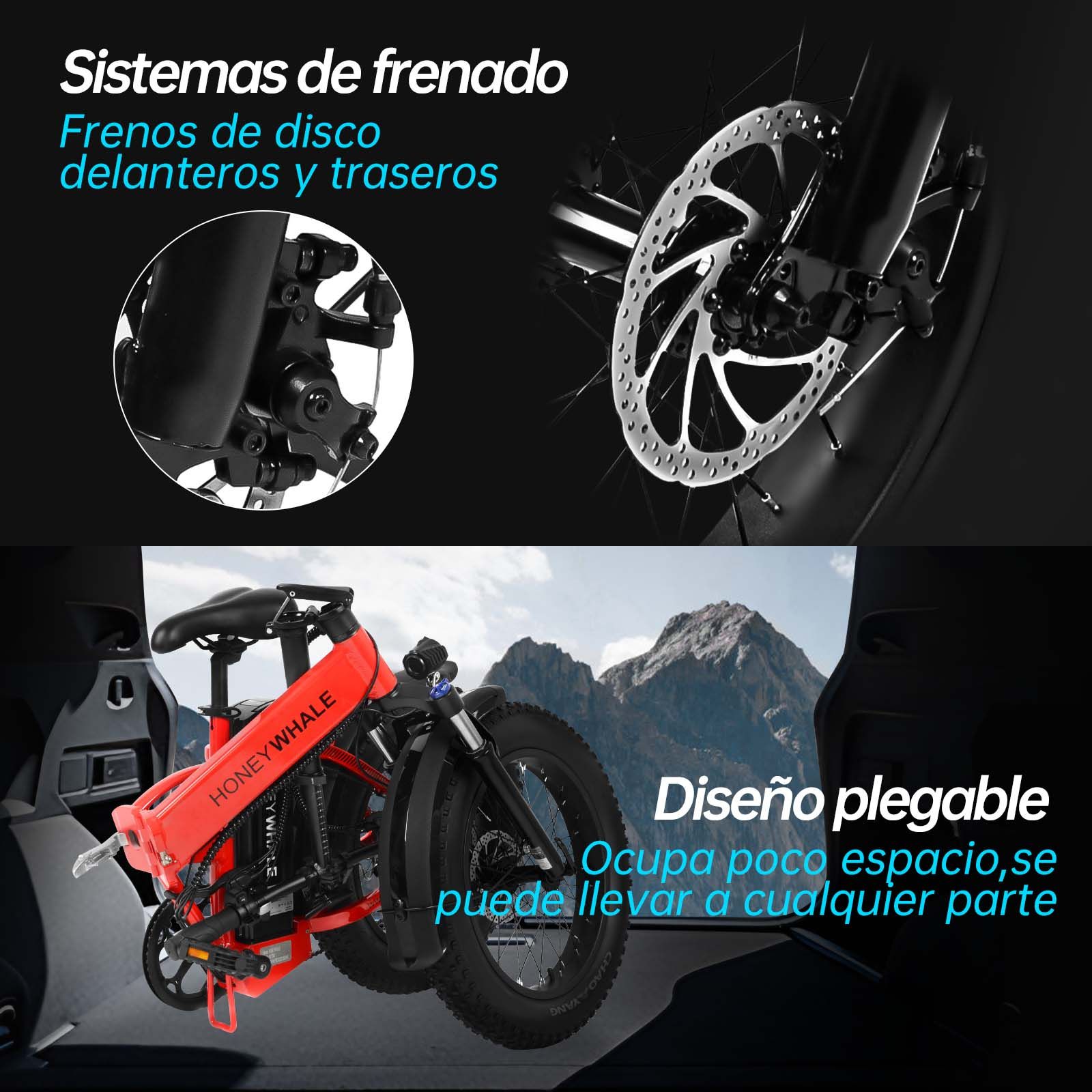 Bicicleta Eléctrica Plegable Honey Whale F6 PRO Rojo.