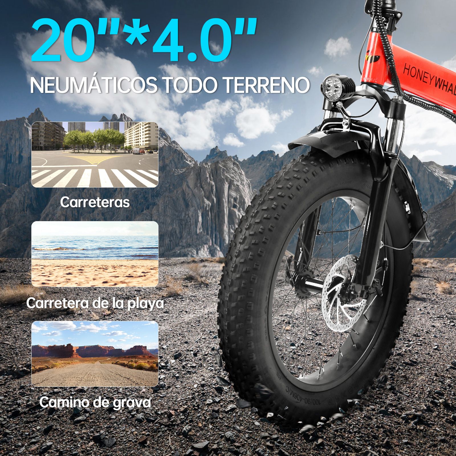 Bicicleta Eléctrica Plegable Honey Whale F6 PRO Rojo.