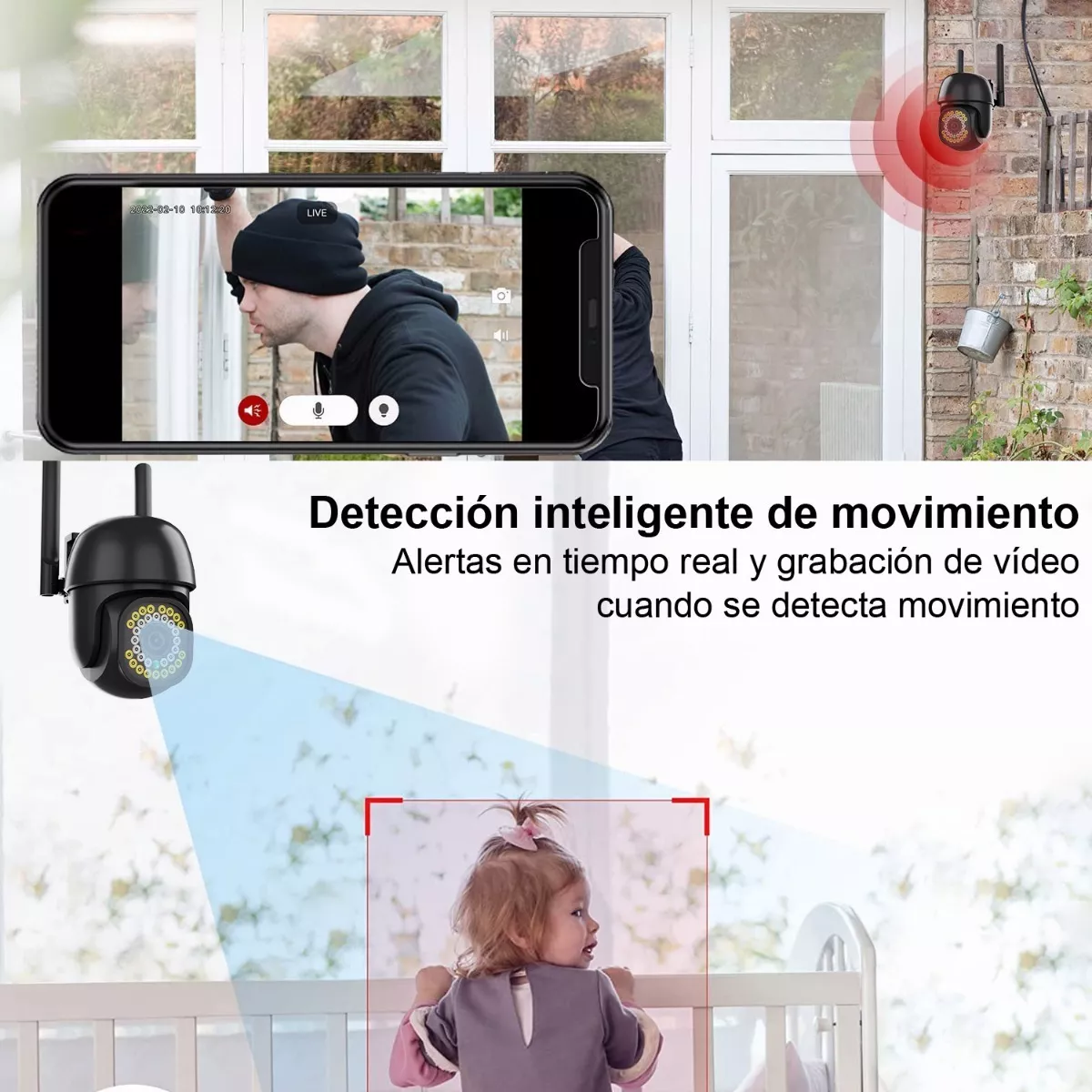 Cámara Seguridad Wifi Exterior Inalámbrica Hd 1080p C/alarma Negro