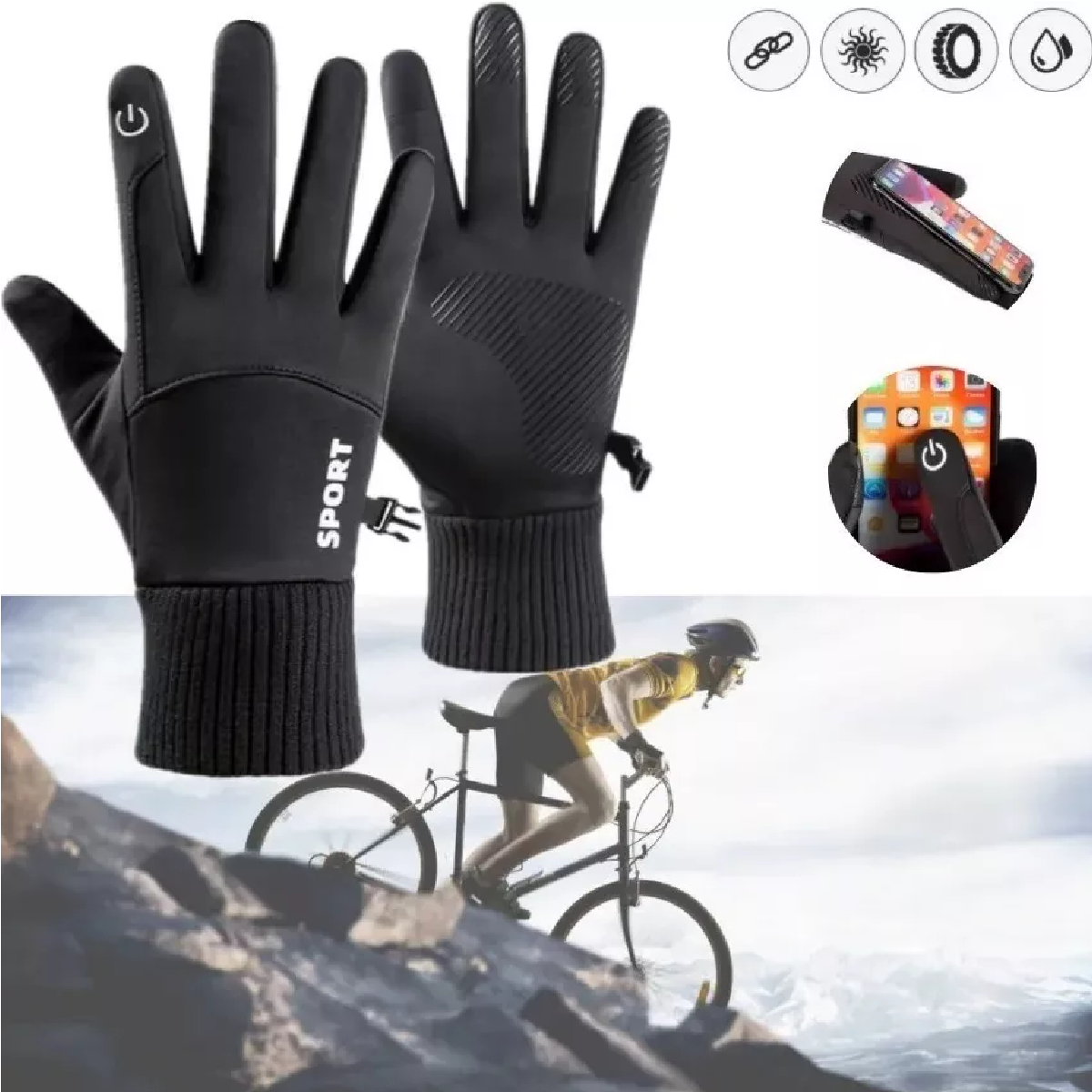 Guantes Neopreno Frio Multiusos Repelente Salpicaduras Moto Negro M