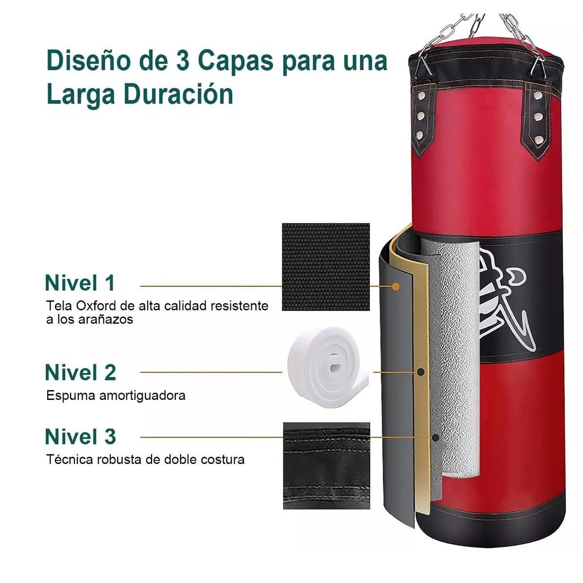 Saco De Boxeo Profesional De Boxeo Alta Capacidad De 120cm Rojo