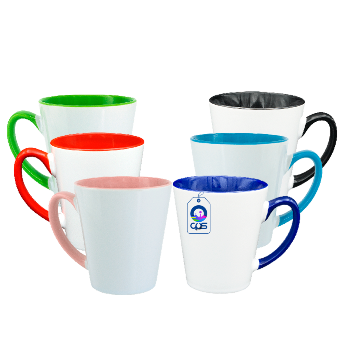 Taza cónica de 12oz. Con interior y asa de color, para sublimar (36 piezas).