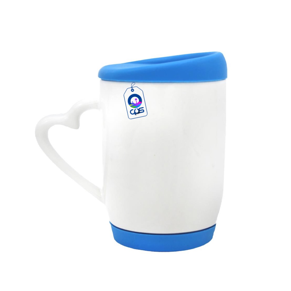 Taza de 11oz. Con asa de corazón, tapa y base de silicón, para sublimar (12 piezas).