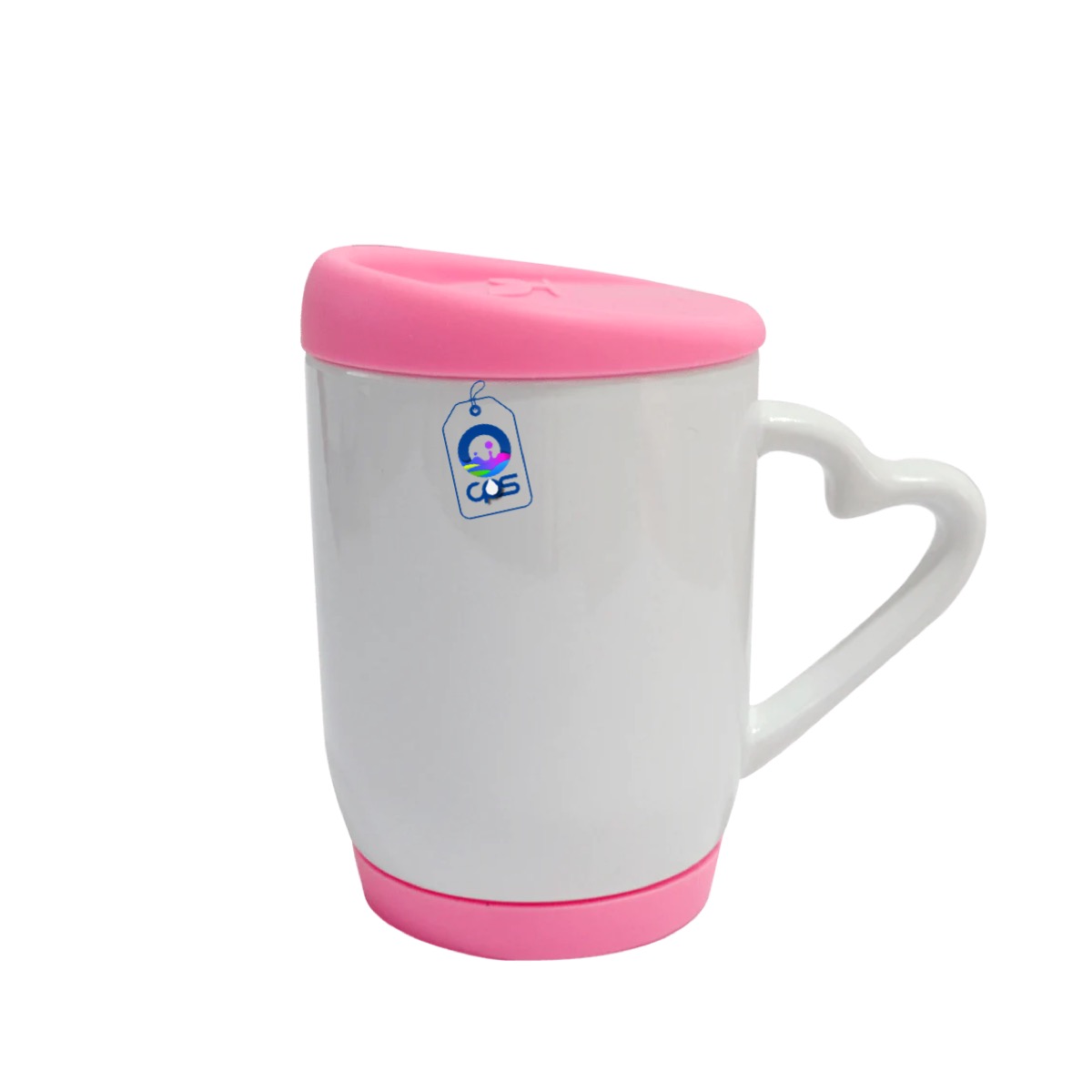 Taza de 11oz. Con asa de corazón, tapa y base de silicón, para sublimar (12 piezas).
