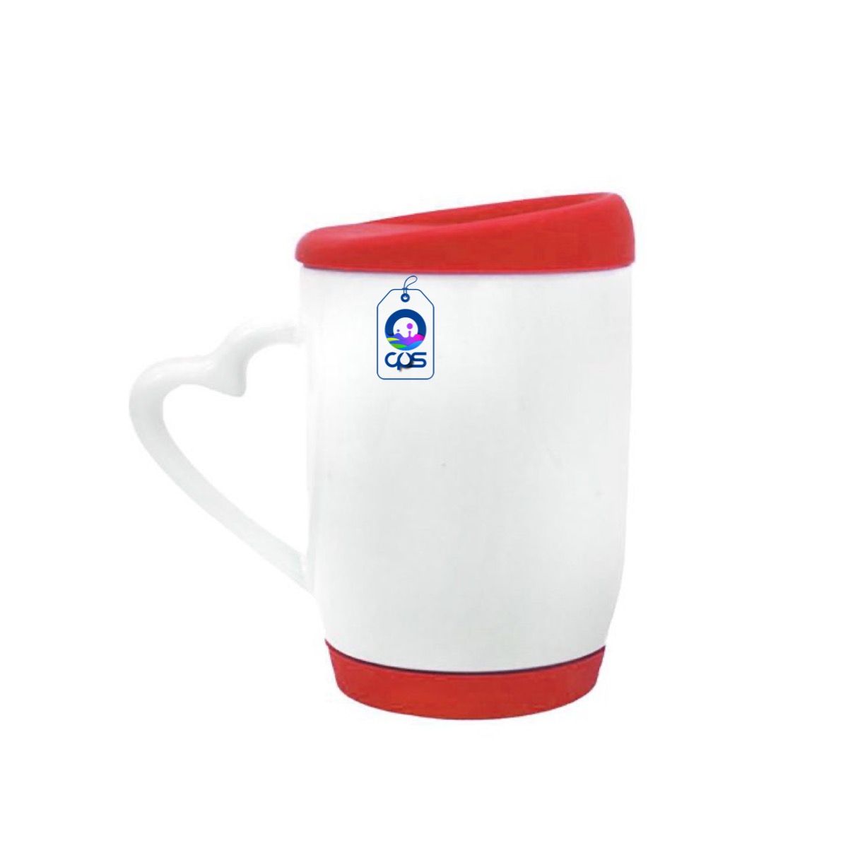 Taza de 11oz. Con asa de corazón, tapa y base de silicón, para sublimar (12 piezas).