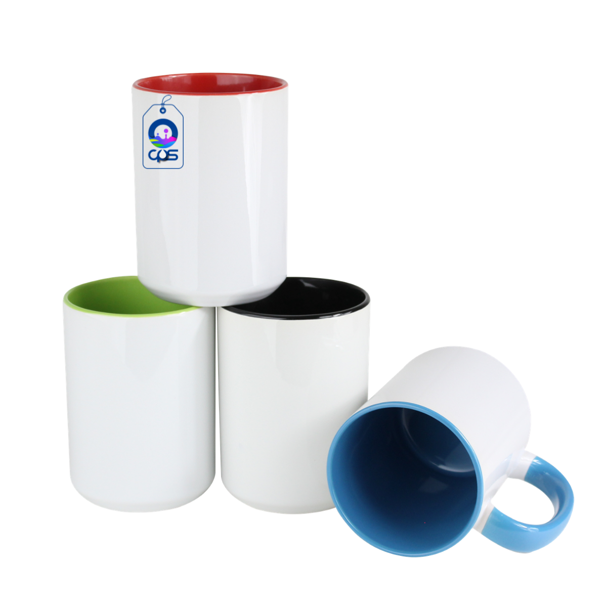 Taza Blanca de 15 oz. Con interior y asa de color, para sublimar (12 piezas).