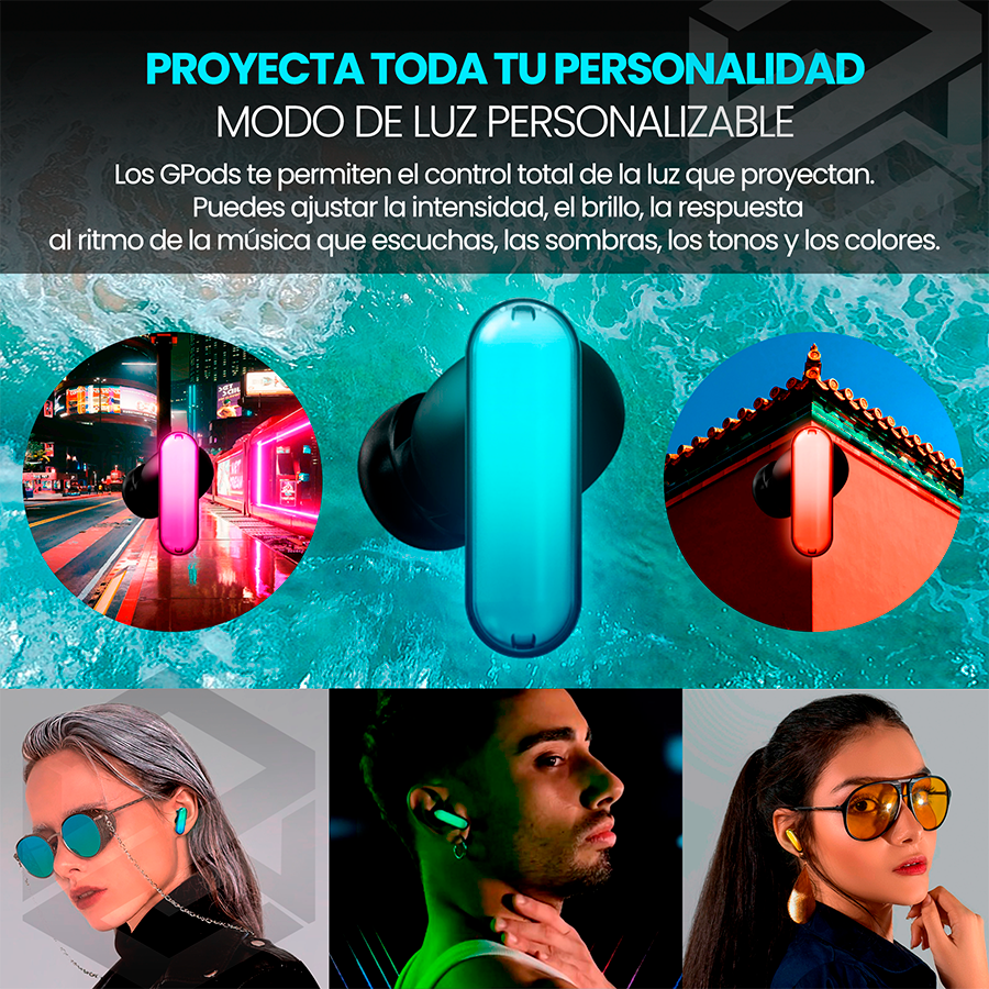Gpods Hhogene, Audífonos Bluetooth 5.2 Con Luz Led Personalizable