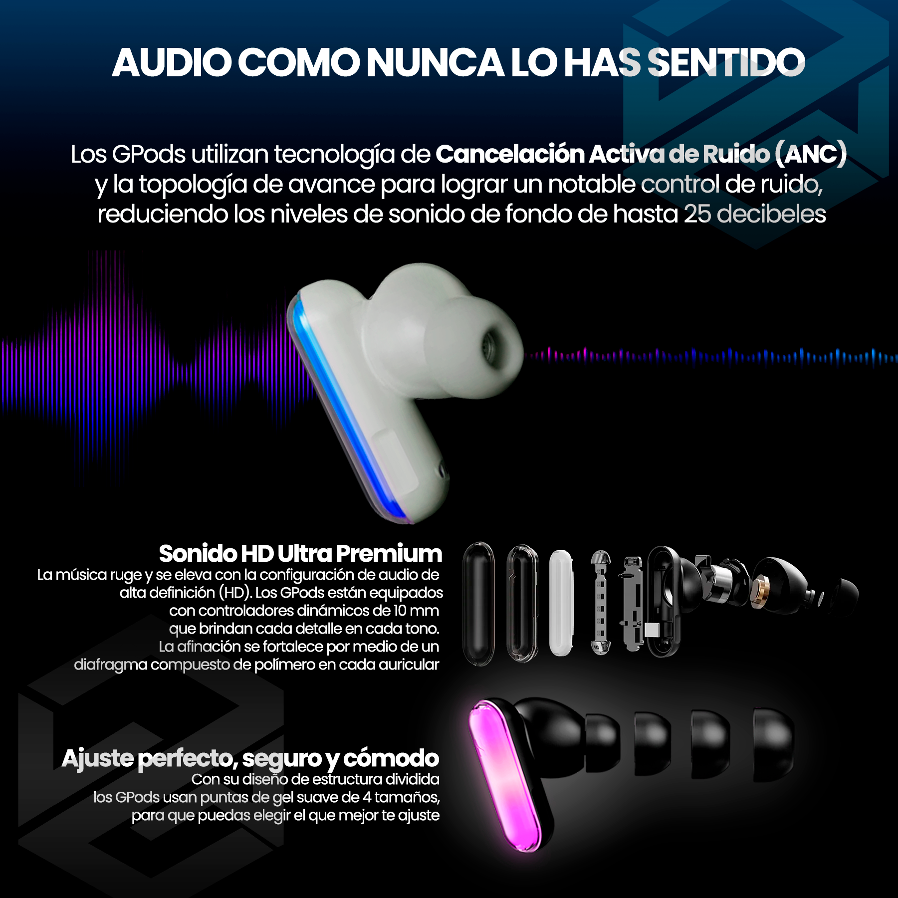 Gpods Hhogene, Audífonos Bluetooth 5.2 Con Luz Led Personalizable