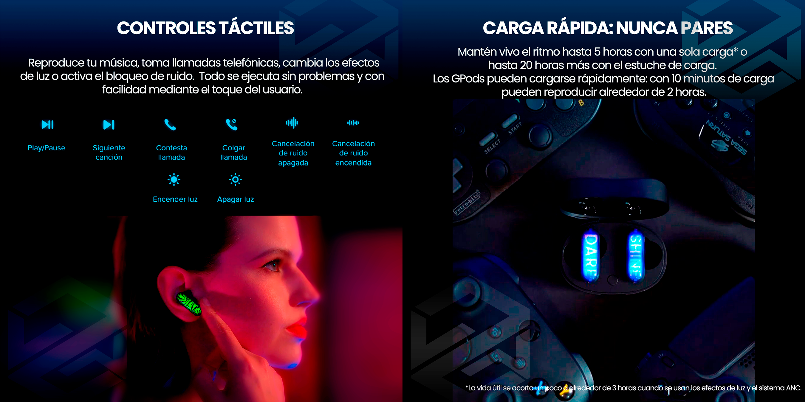 Gpods Hhogene, Audífonos Bluetooth 5.2 Con Luz Led Personalizable