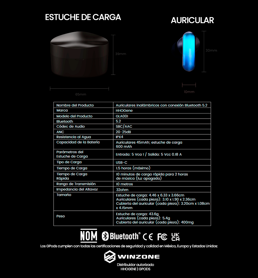 Gpods Hhogene, Audífonos Bluetooth 5.2 Con Luz Led Personalizable