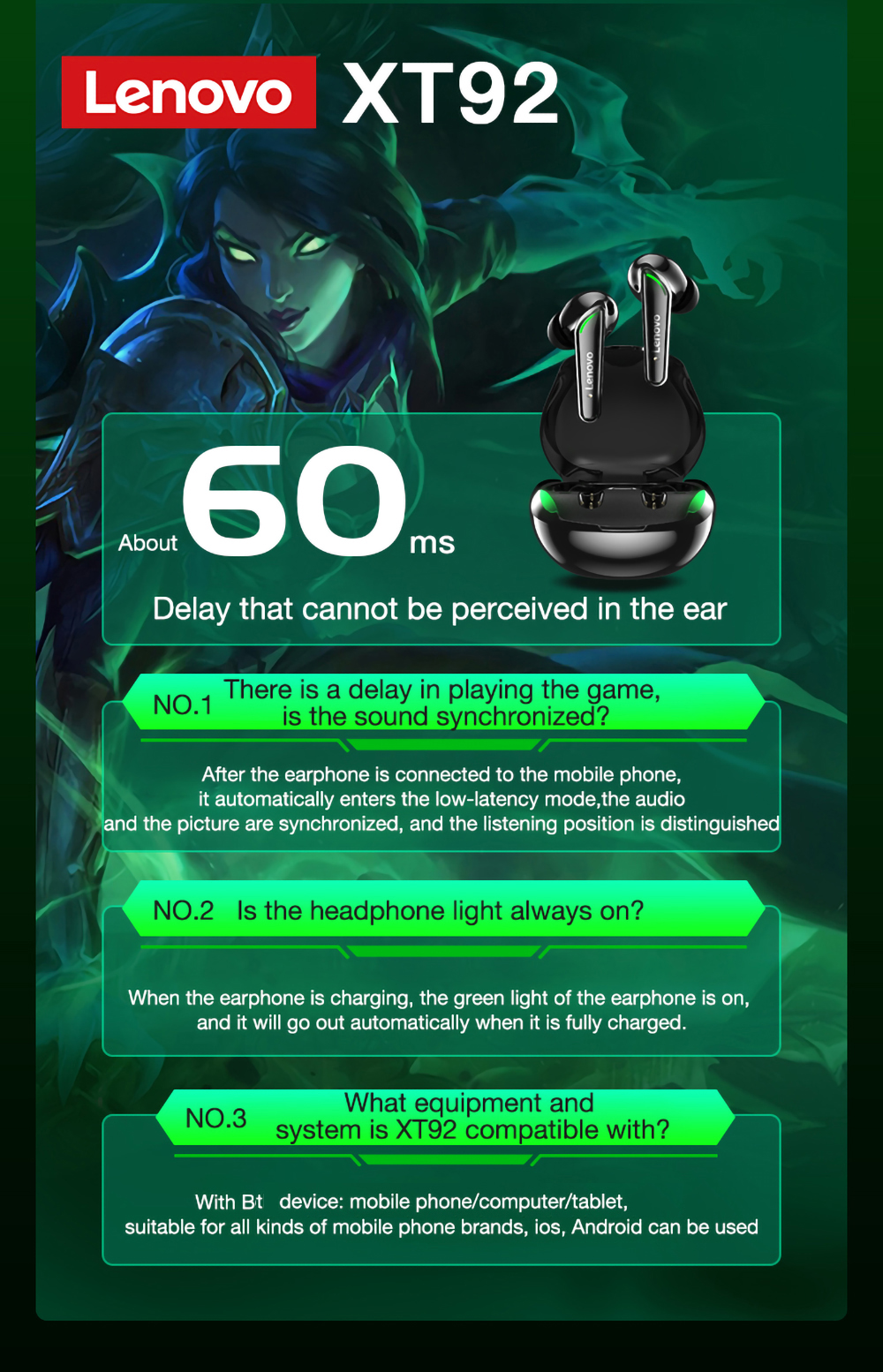 Audífonos Inalámbricos Thinkplus Lenovo XT92. In-Ear, Bluetooth, Touch Control