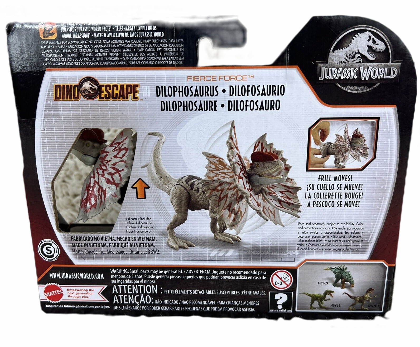 Dilophosaurus, Jurassic World Figuras de Acción, Fuerza Salvaje Dinosaurio de Juguete para niños de 4 años en adelante 