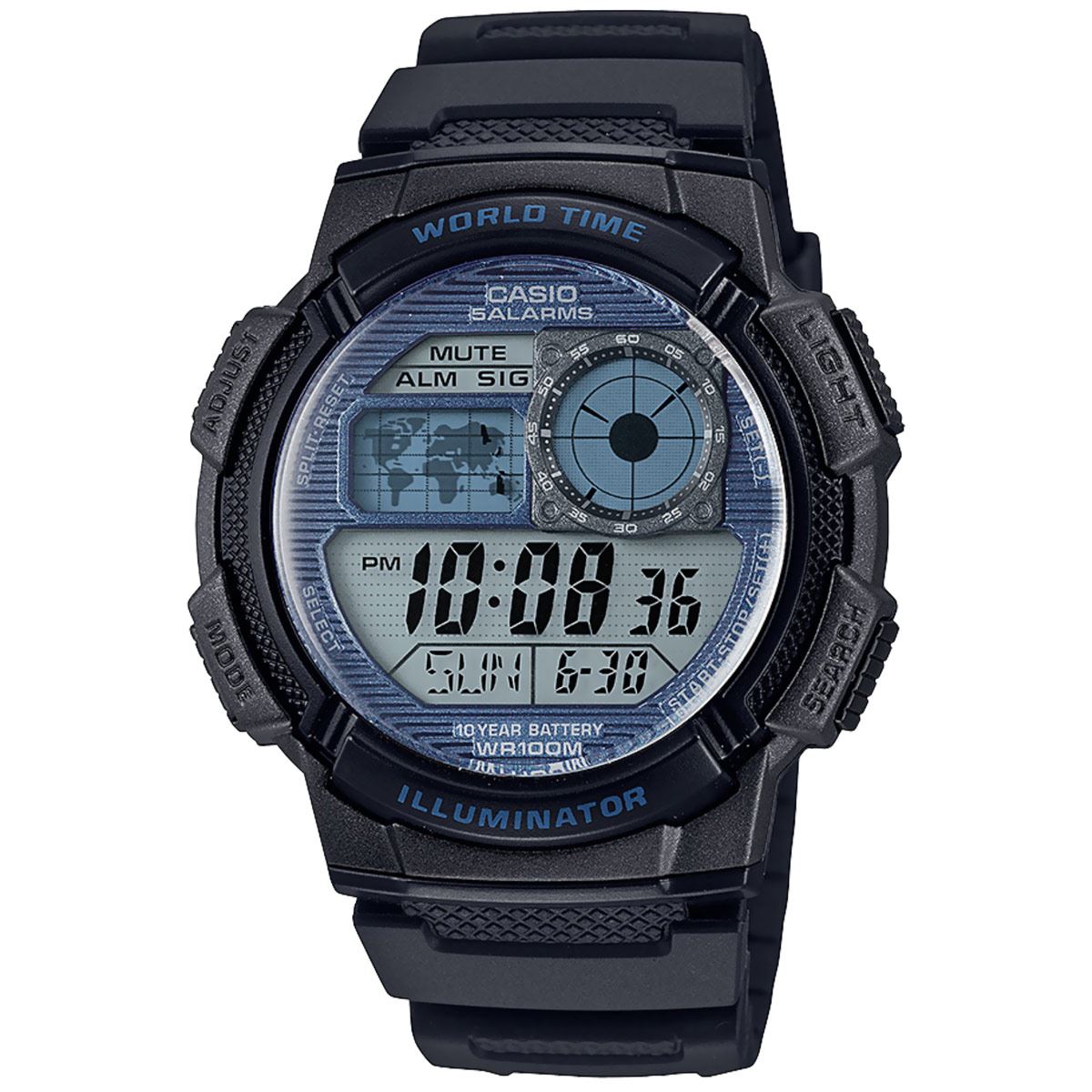      Reloj para hombre Casio Ae-1000w-2a2 deportivo resistente al agua hora mundial luz led