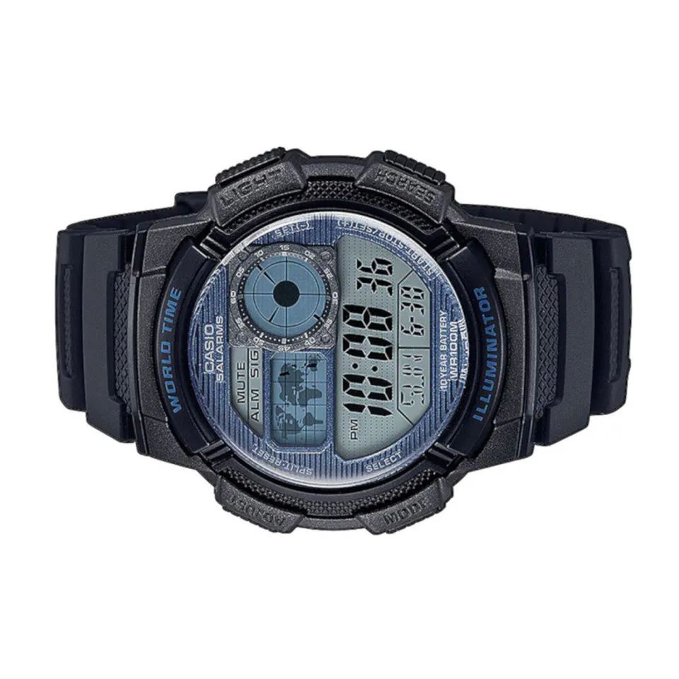      Reloj para hombre Casio Ae-1000w-2a2 deportivo resistente al agua hora mundial luz led