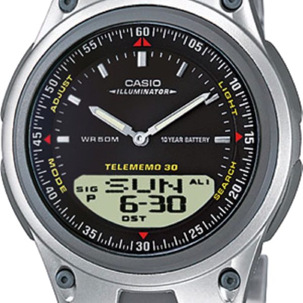      Reloj para hombre Casio Aw-80D-1 correa de acero inoxidable Cronometro 30 memorias Luz led