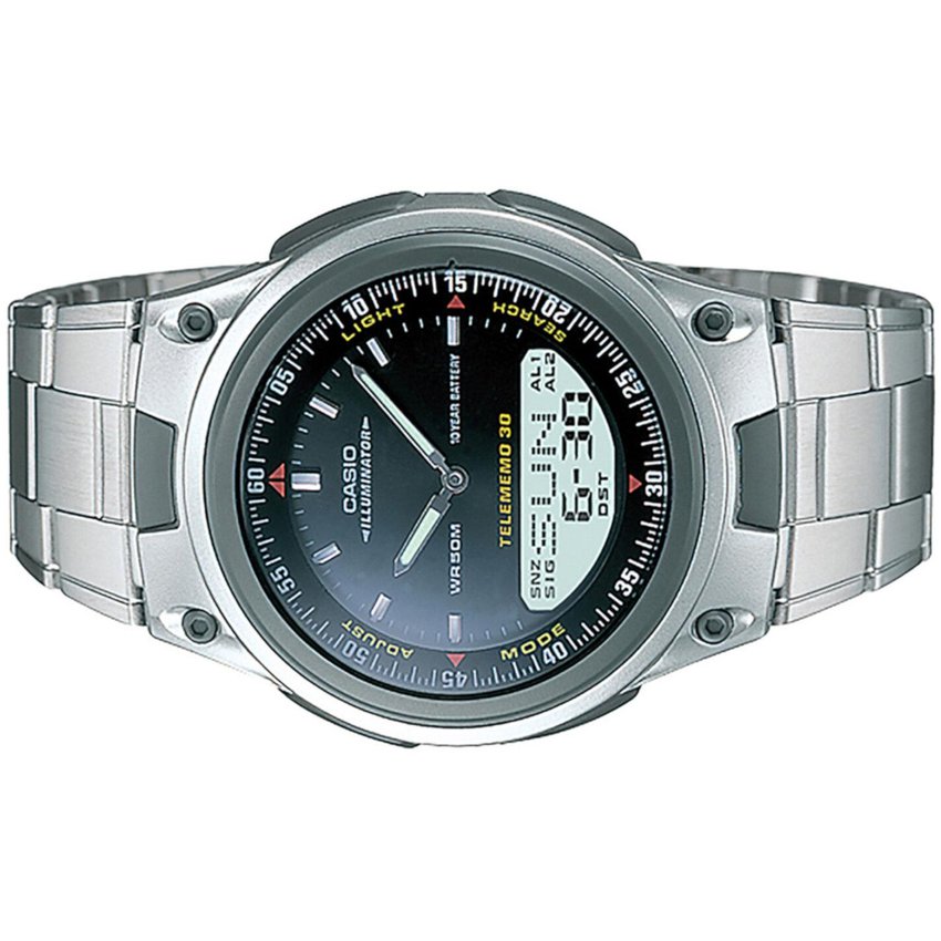      Reloj para hombre Casio Aw-80D-1 correa de acero inoxidable Cronometro 30 memorias Luz led