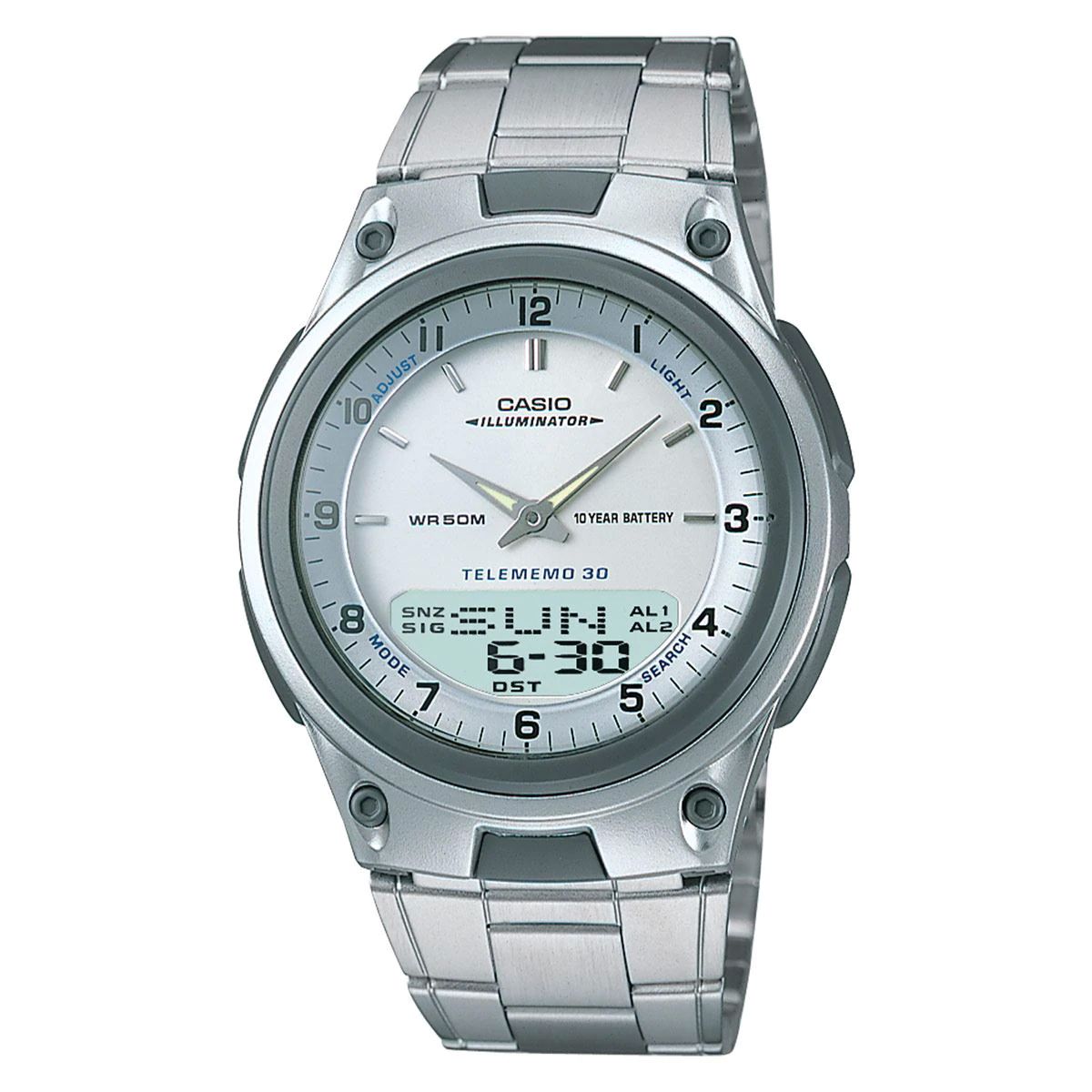 Reloj para hombre Casio Aw-80D-7 extensible de acero inoxidable Cronometro 30 memorias Luz led.