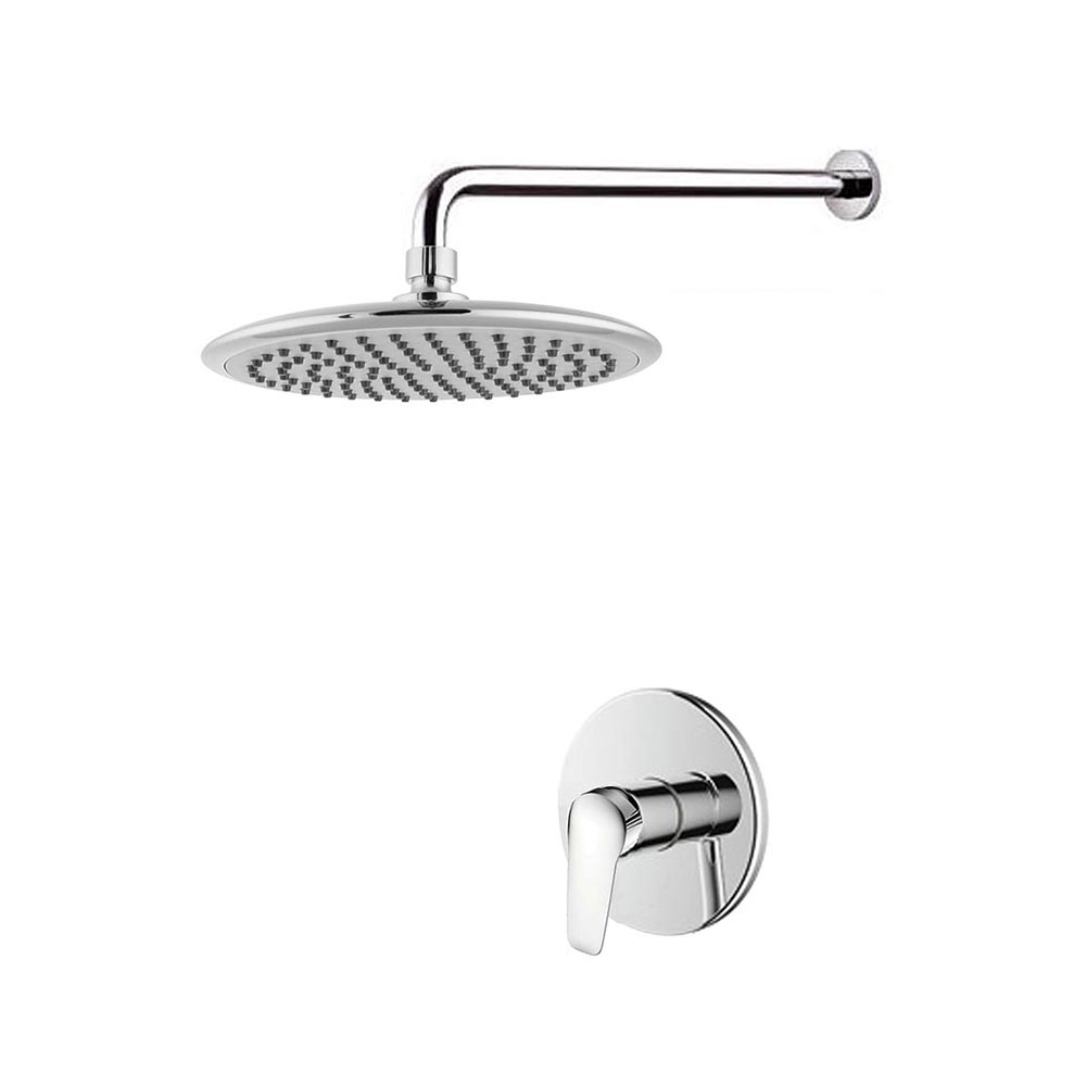 Conjunto regadera lluvia, brazo, chapetón y monomando empotrar sin desviador Línea Liberty con diseño elegante