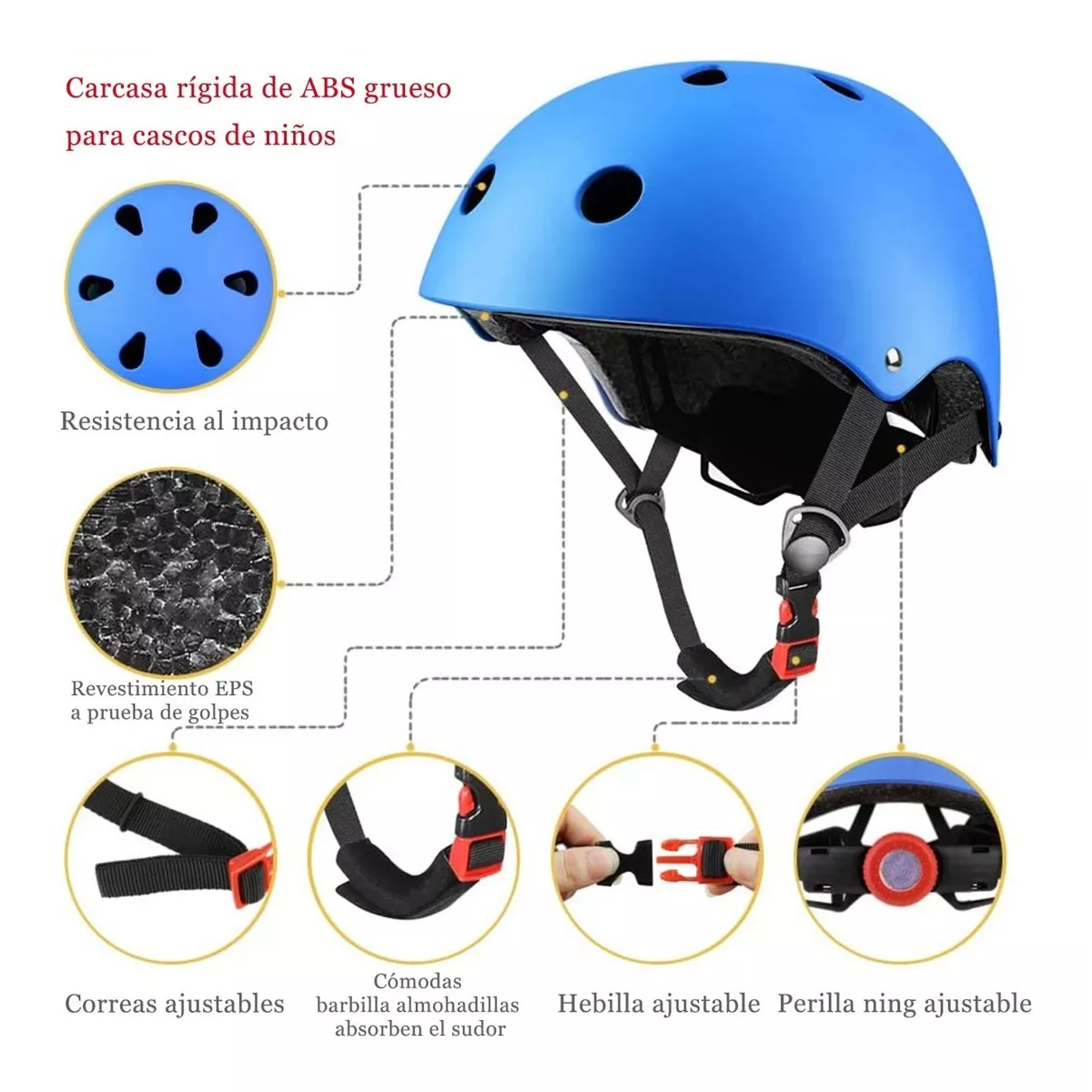 Casco Protección Kit Niños Bicicleta Skate Scooter 3-13 Años Azul S