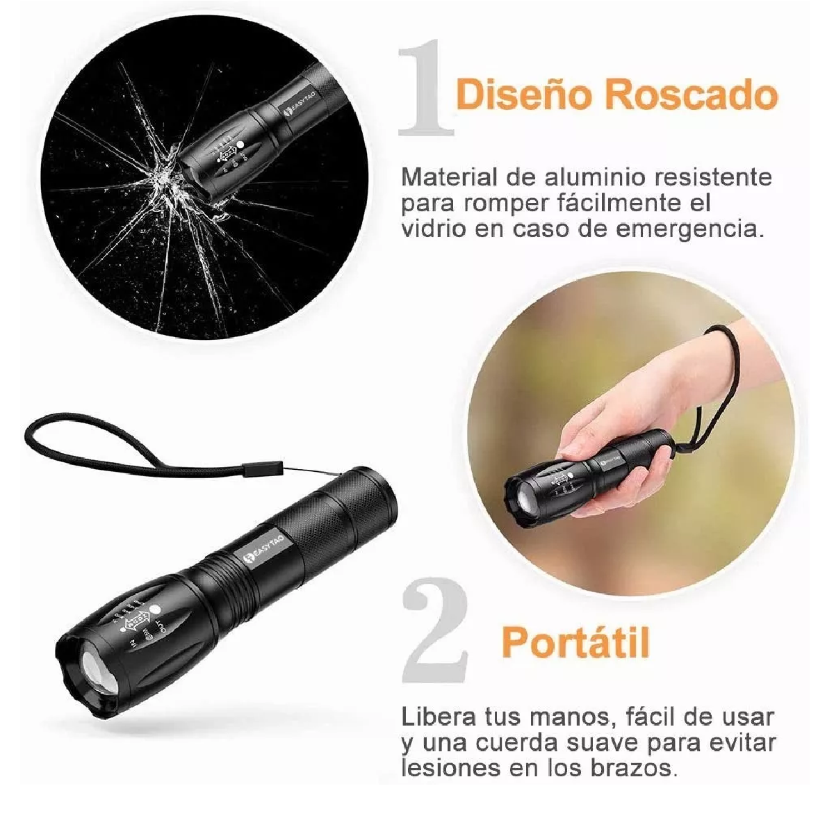 Lampara Táctica 3000 Lumens Led T6 Recargable