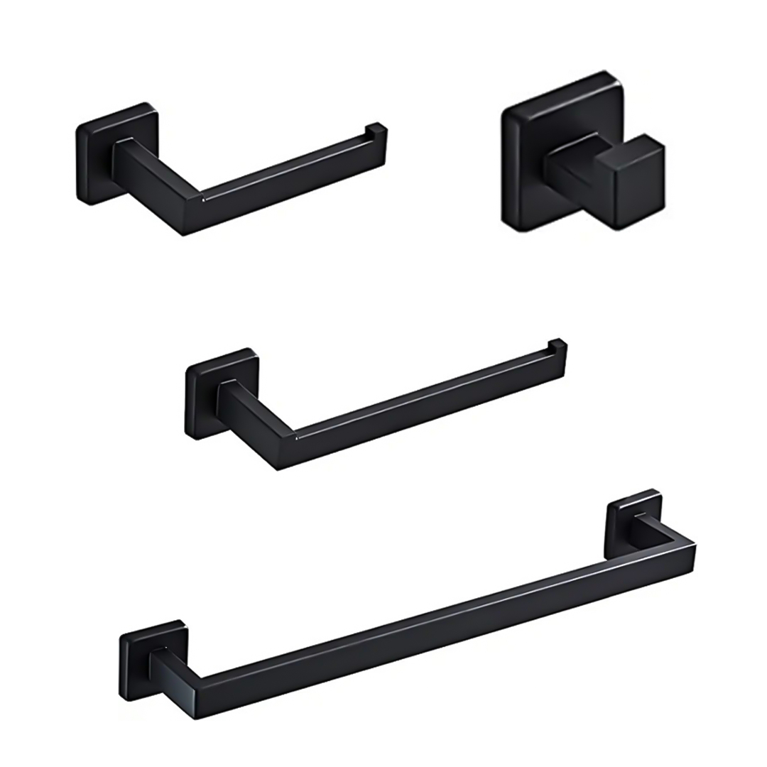 Set de 4 accesorios negro mate Línea Row, lo esencial para tu baño