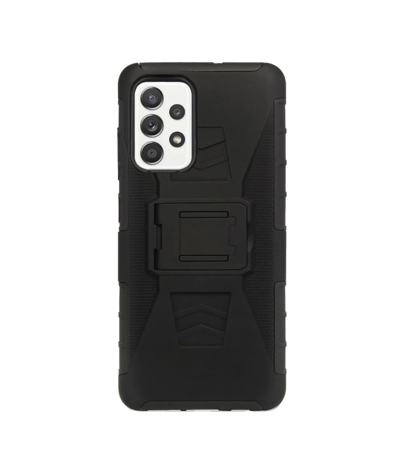 Funda Protector Uso Rudo con Clip más Mica de Cristal Gratis para Samsung A13 4G Color Negro.