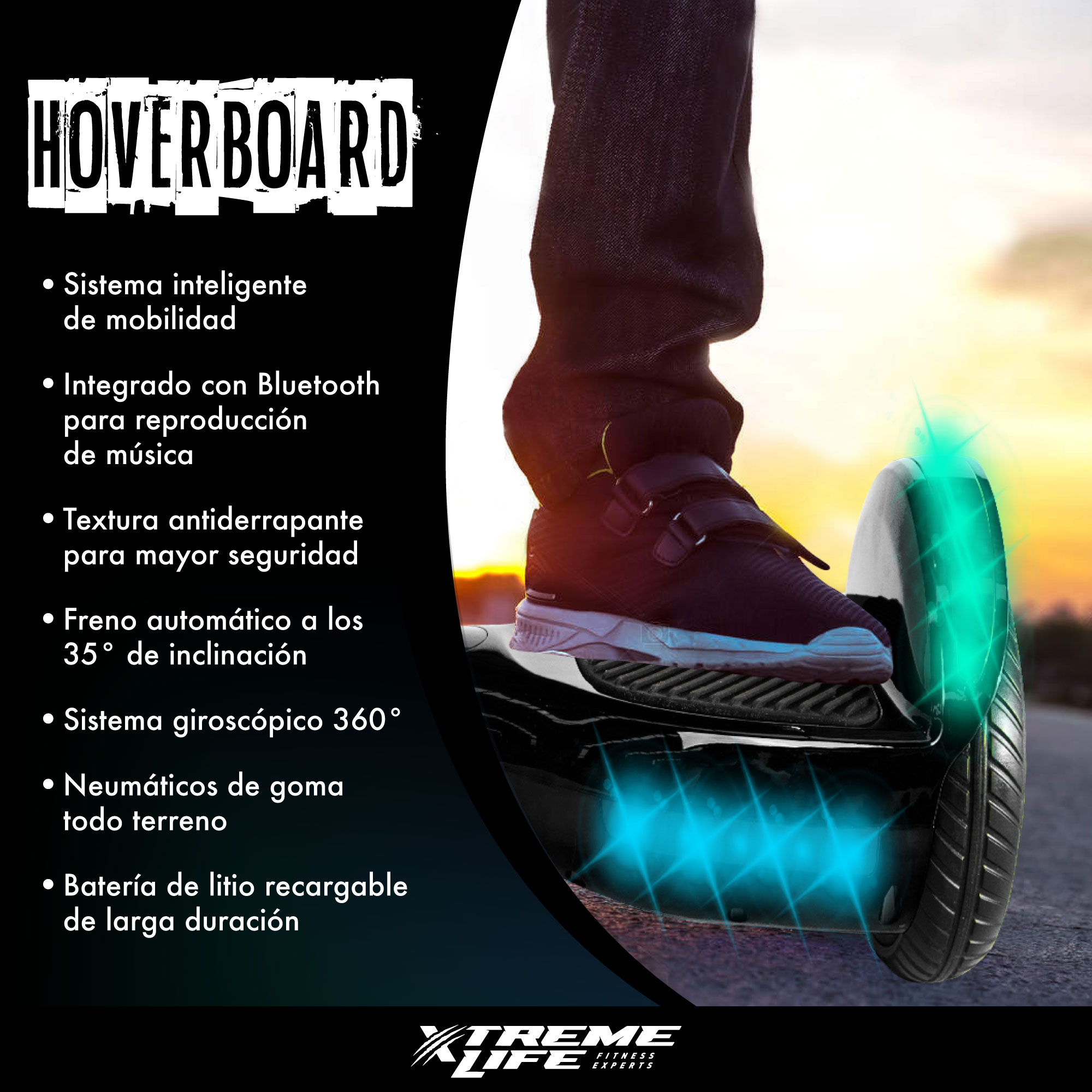Hoverboard Patineta Electrica Luces Led Luz Premium Negro