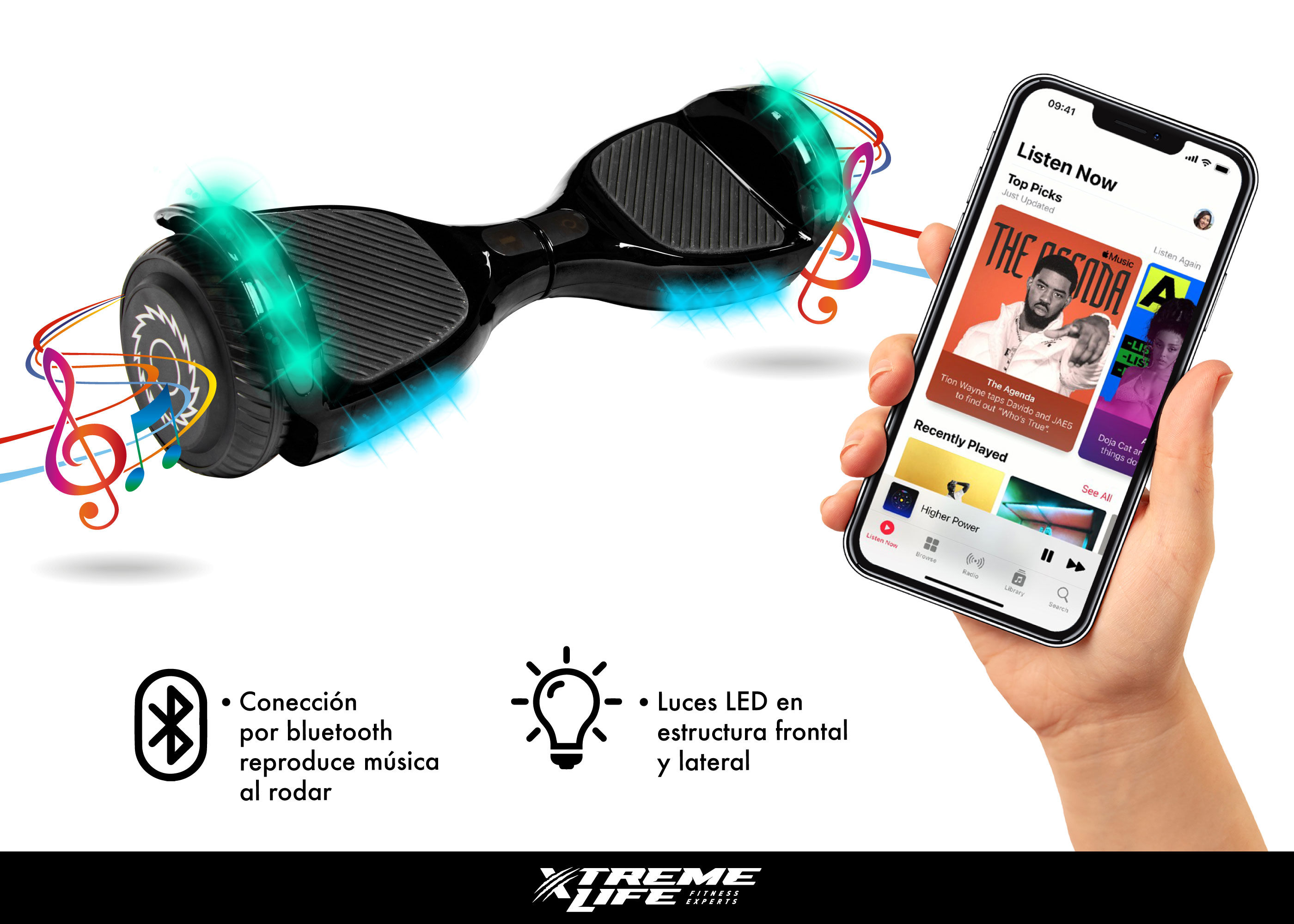 Hoverboard Patineta Electrica Luces Led Luz Premium Negro