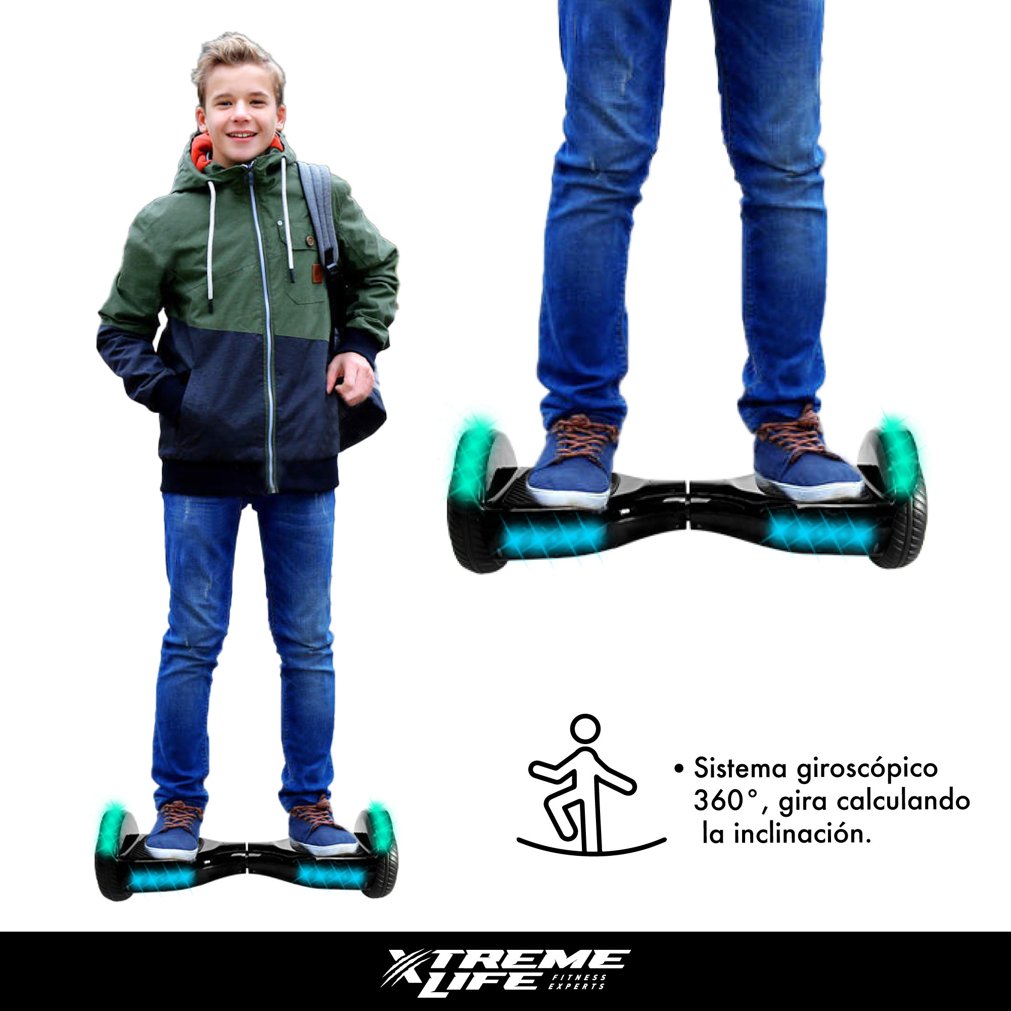 Hoverboard Patineta Electrica Luces Led Luz Premium Negro