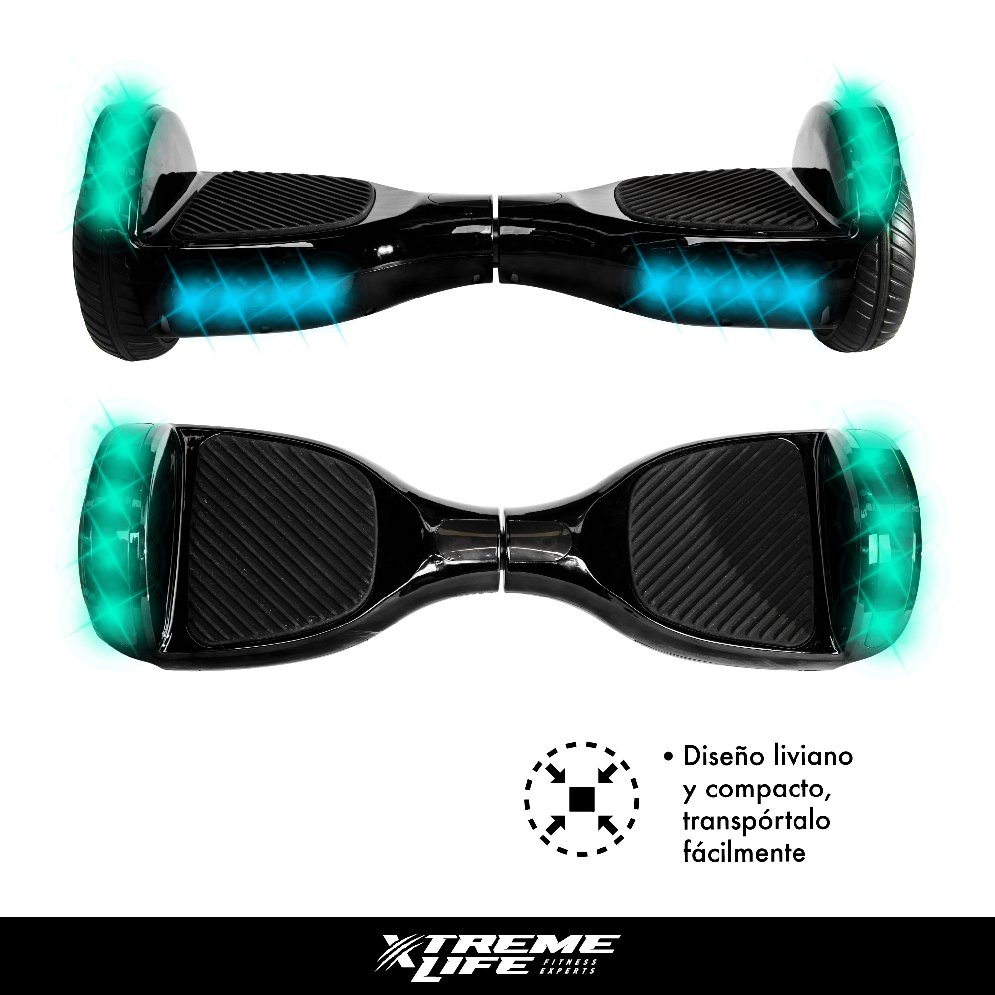 Hoverboard Patineta Electrica Luces Led Luz Premium Negro