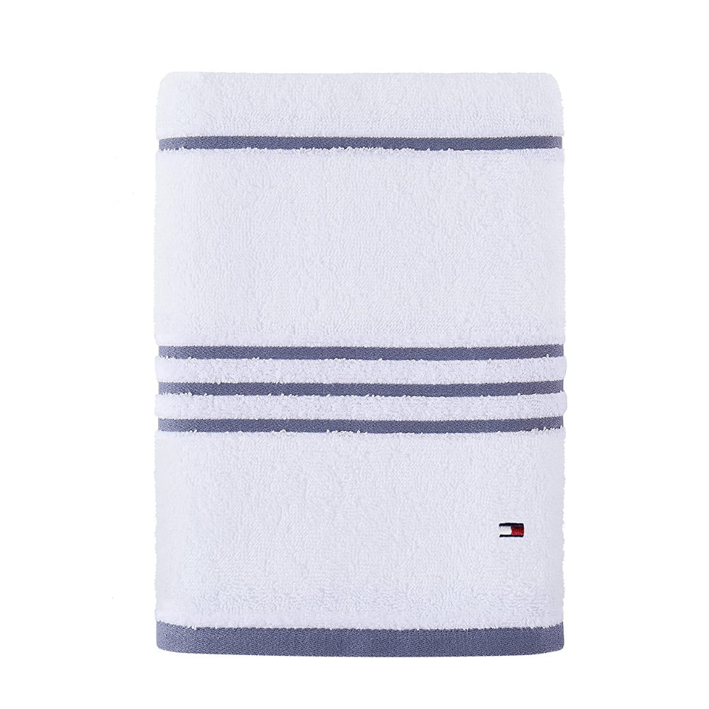 Tommy Hilfiger Moderna Toalla de baño de Rayas Americanas, 30 x 54 Pulgadas, 100% algodón,