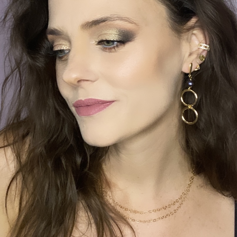 Aretes 2 aros con perla- Baño de oro 18K- Aretes largos- Dorado