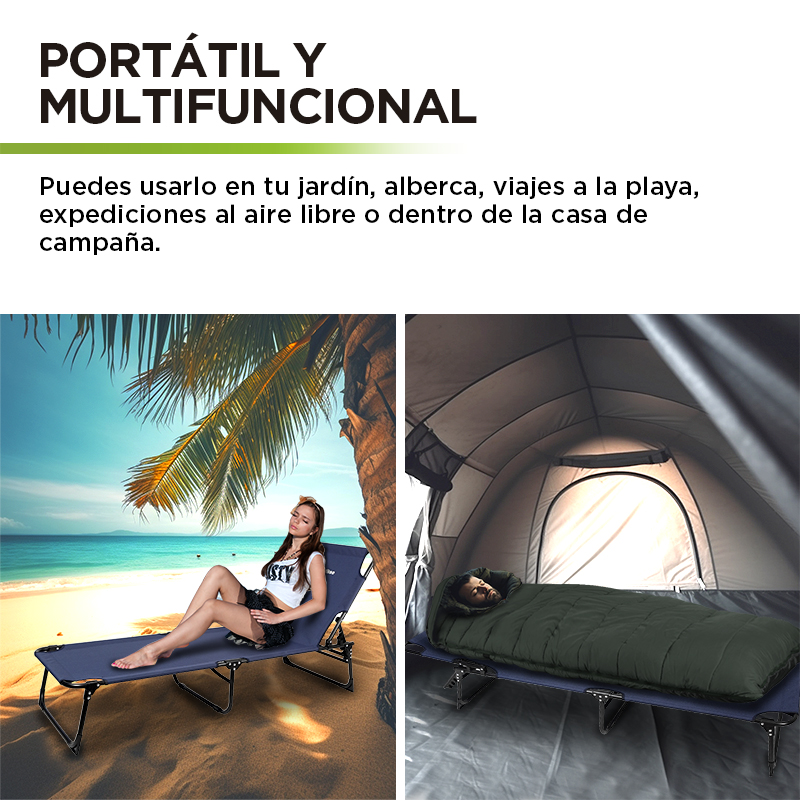 Catre Plegable Camastro Portátil Ultra Resistente 4 Alturas Hikeo