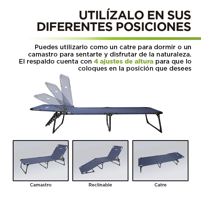 Catre Plegable Camastro Portátil Ultra Resistente 4 Alturas Hikeo
