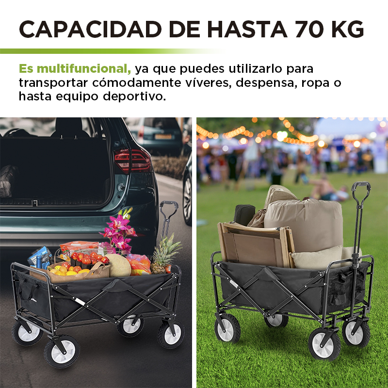 Carrito Plegable para Exteriores Portátil para Transportar hasta 70 Kg