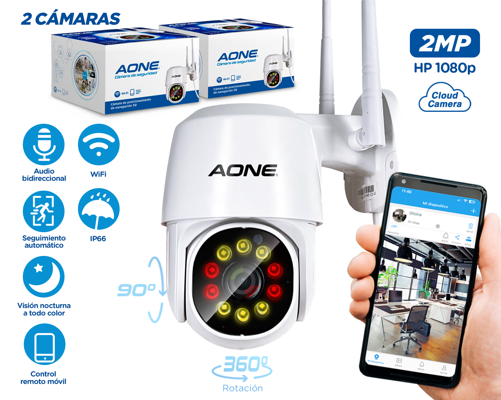 Kit 2 Camaras de Seguridad Wifi Paquete De Vigilancia Exterior 360 HD Vision Nocturna