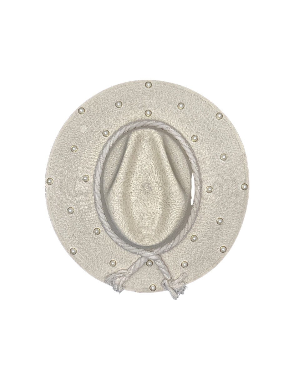 Sombrero para mujer artesanal de palma fina decorado con Listón y perlas de imitación