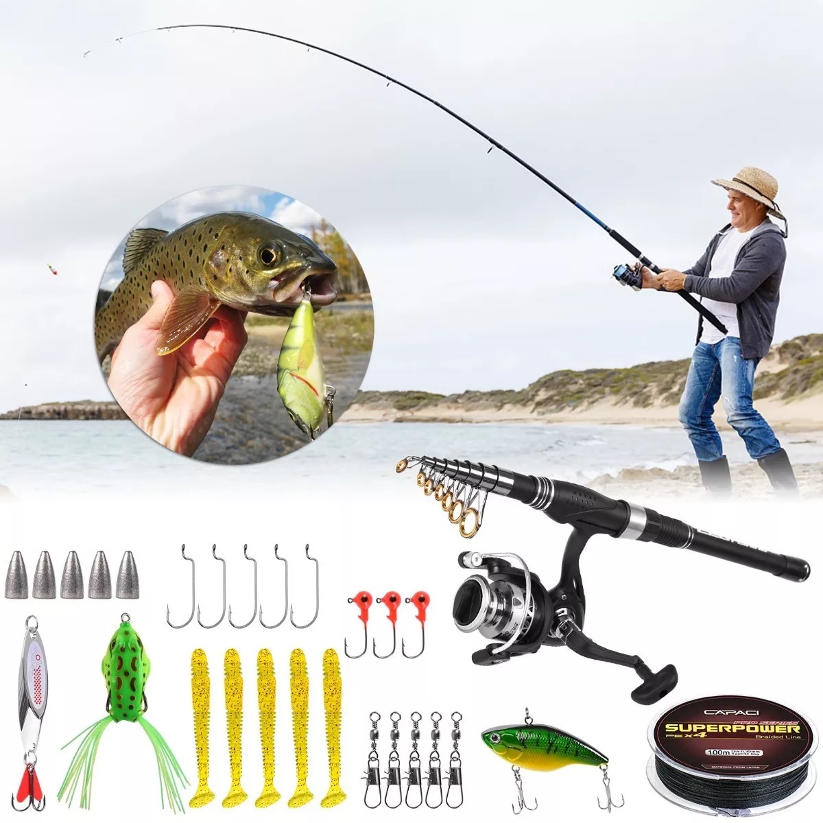 Kit Pesca Caña De Pescar Y Carrete Completo