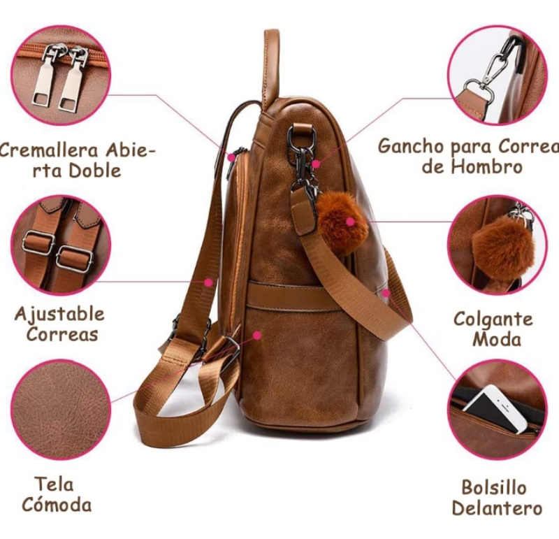 Cartera Bandolera Mujer Cuero Pu Correa Larga Moderna Doble