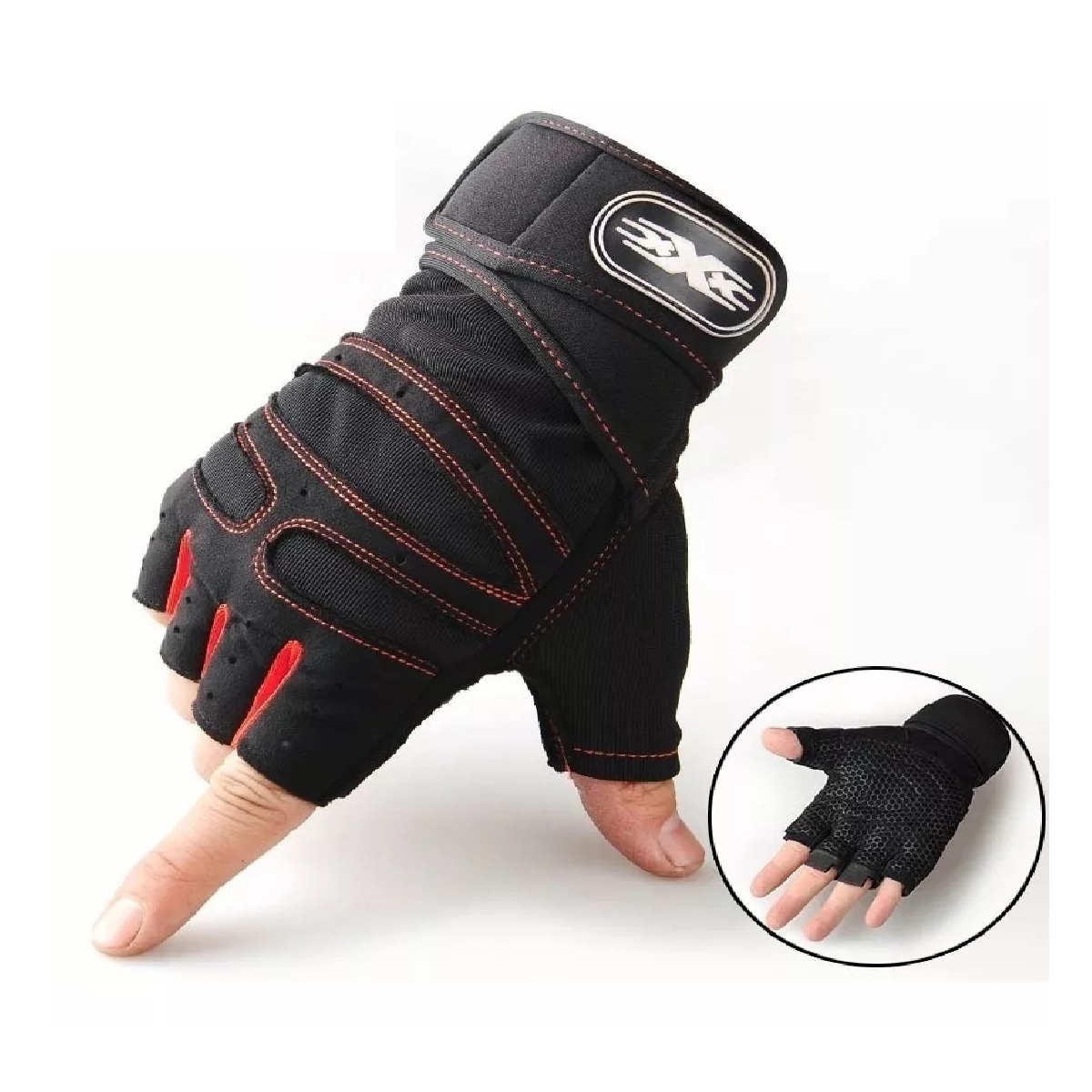 Guantes Gym  Pesas Crossfit Gimnasio Mujer Hombre Negro/Rojo M