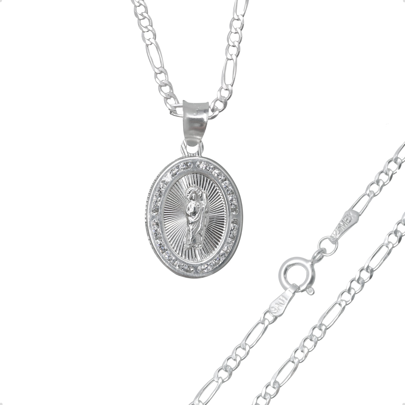 Cadena Dije San Judas Tadeo Figaro 60cm Plata Ley 925.