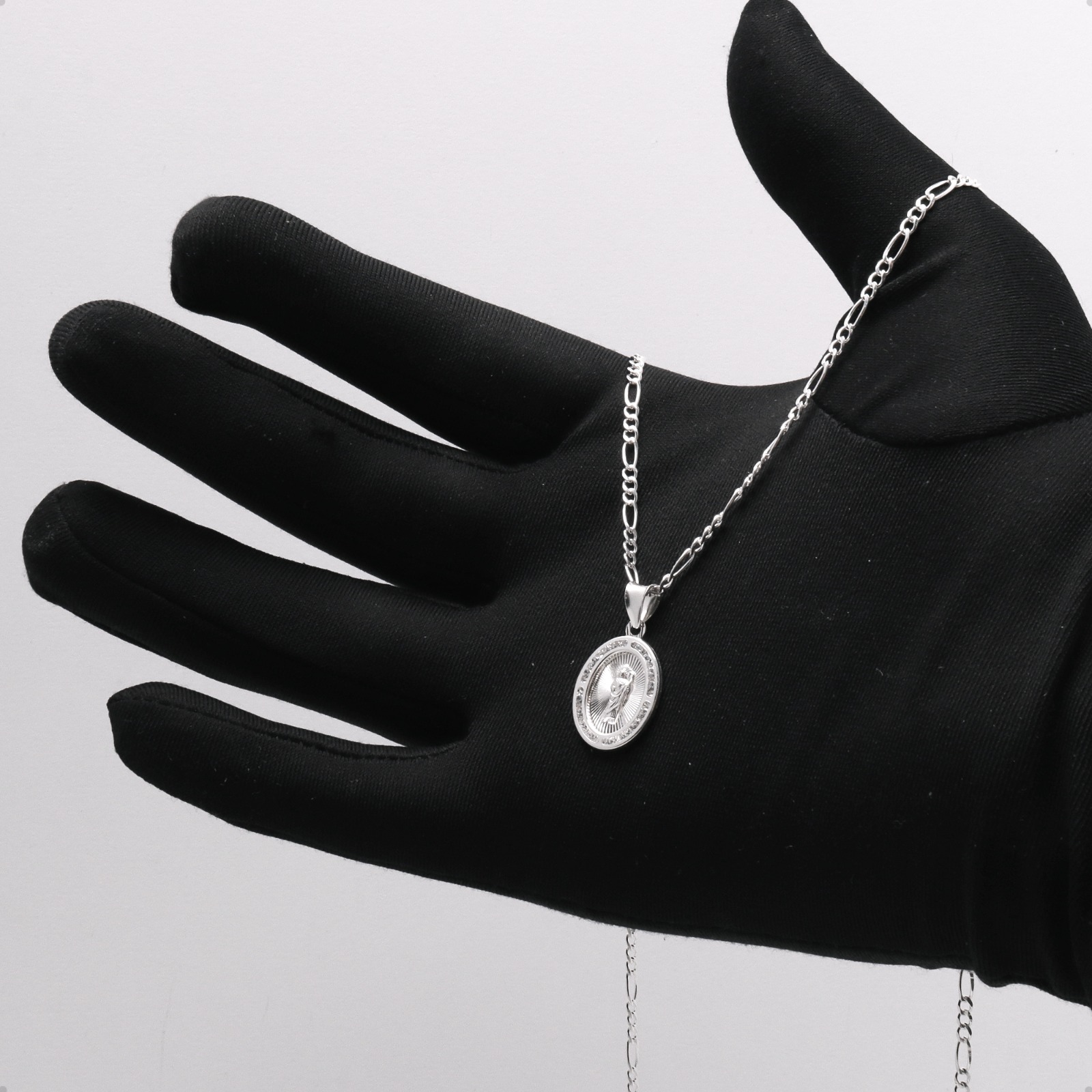 Cadena Dije San Judas Tadeo Figaro 60cm Plata Ley 925.