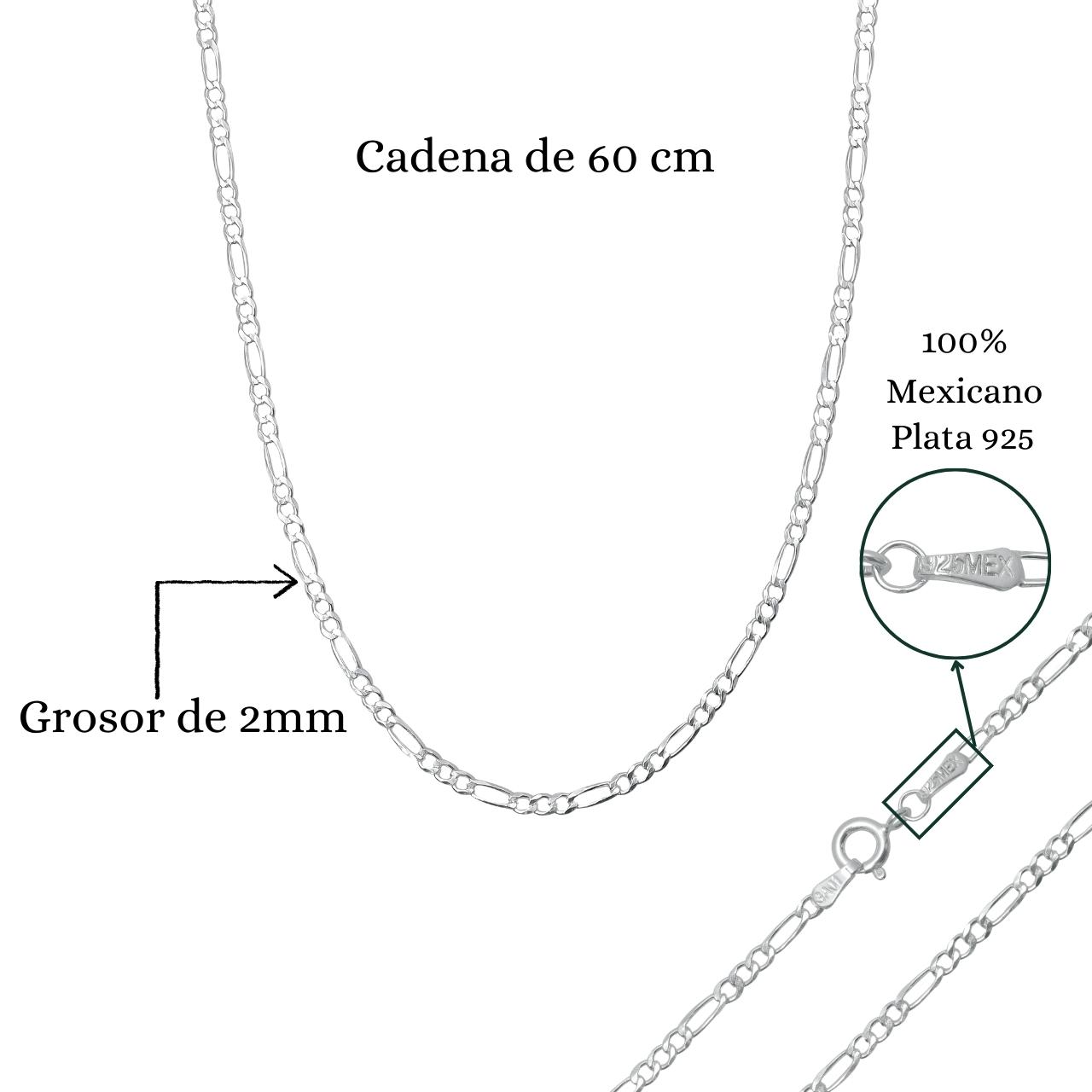 Cadena Dije San Judas Tadeo Figaro 60cm Plata Ley 925.