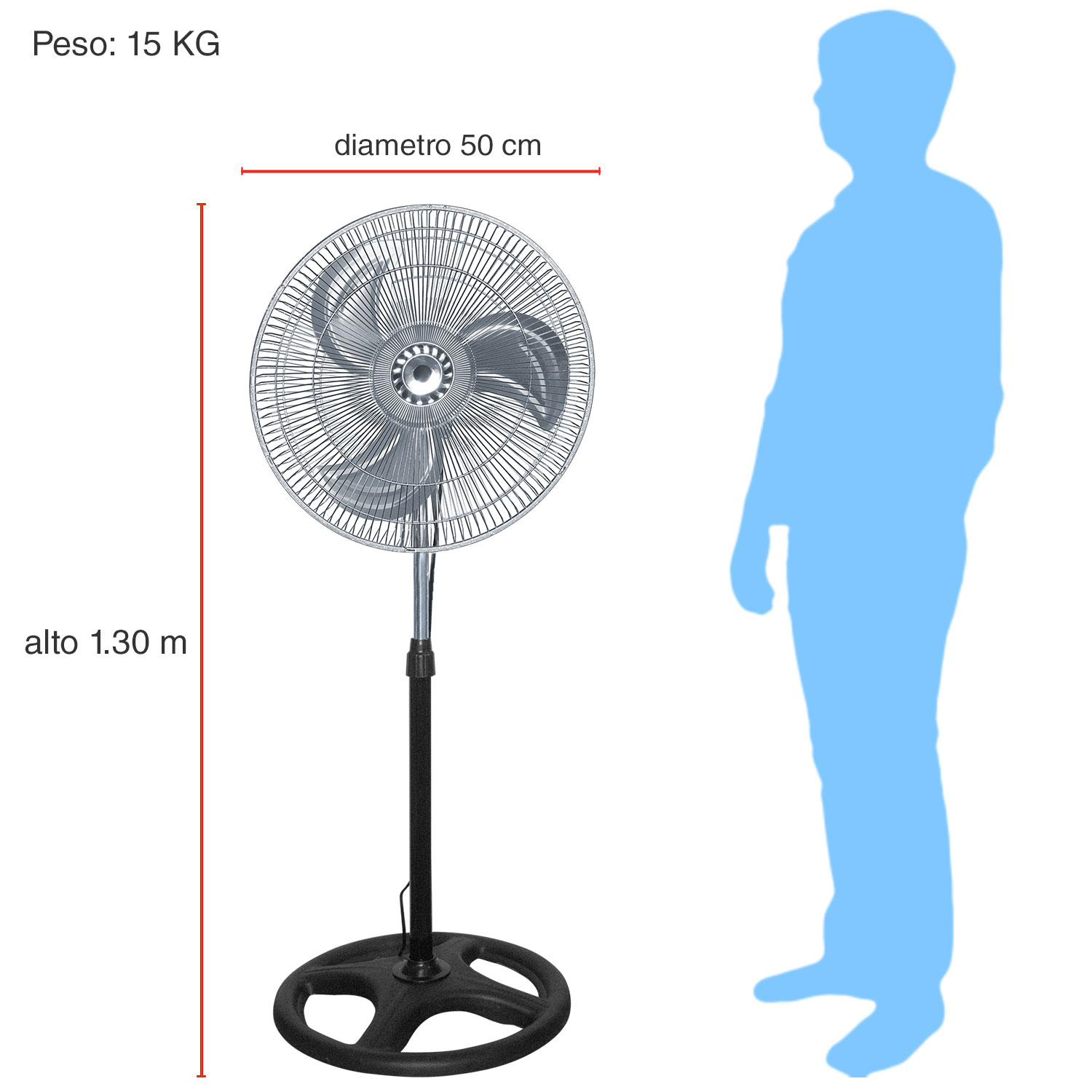 Ventilador Pedestal  3 en 1 Aspas Metal 1.3 Mt Altura 