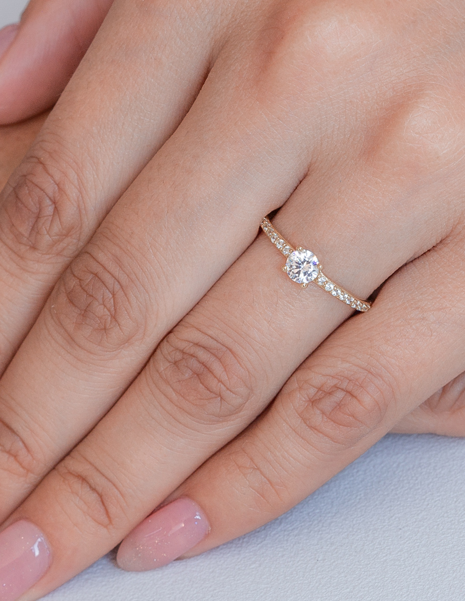 ANILLO DE COMPROMISO ORO 14K ROSA CON PIEDRA VIVIÁN ABBA JOYAS 