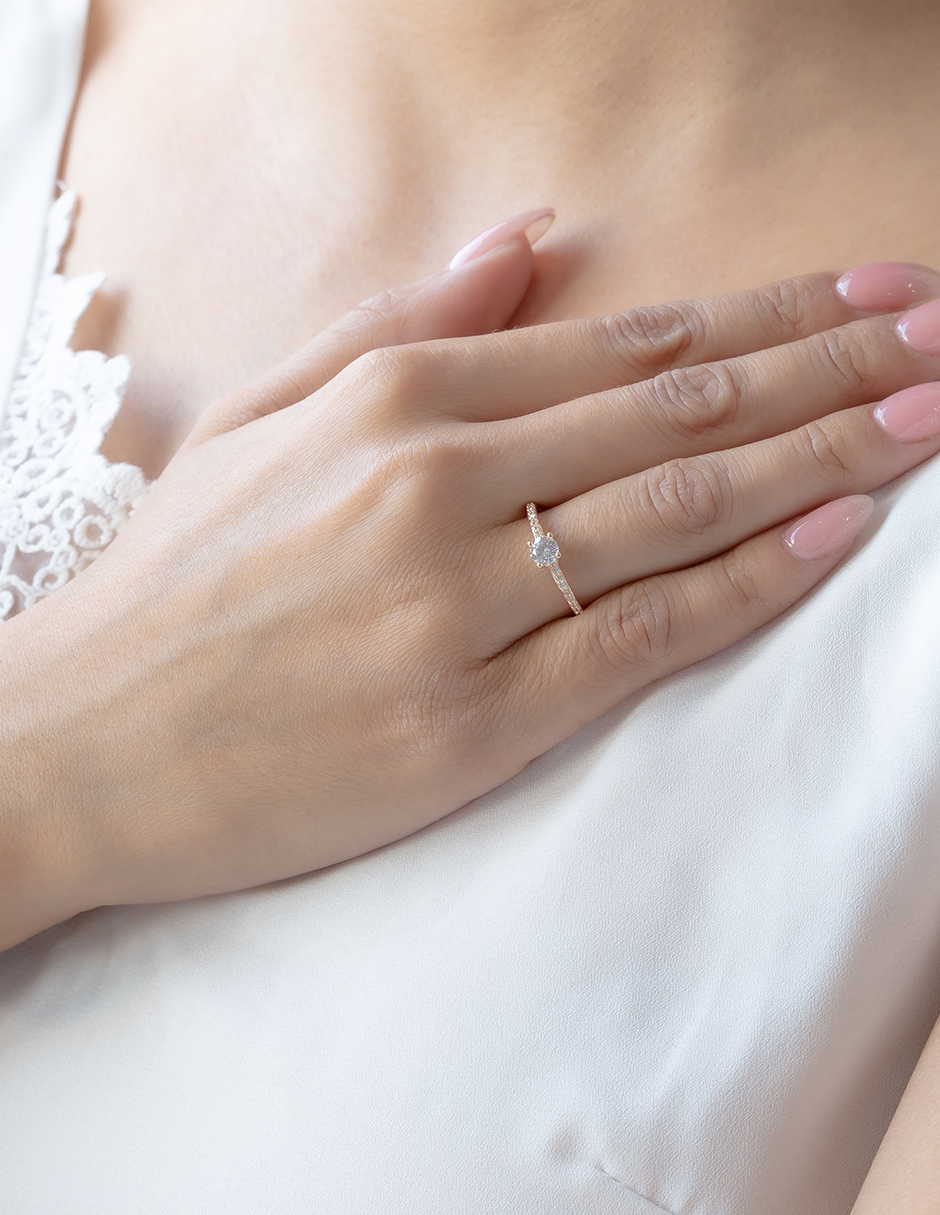 ANILLO DE COMPROMISO ORO 14K ROSA CON PIEDRA VIVIÁN ABBA JOYAS 