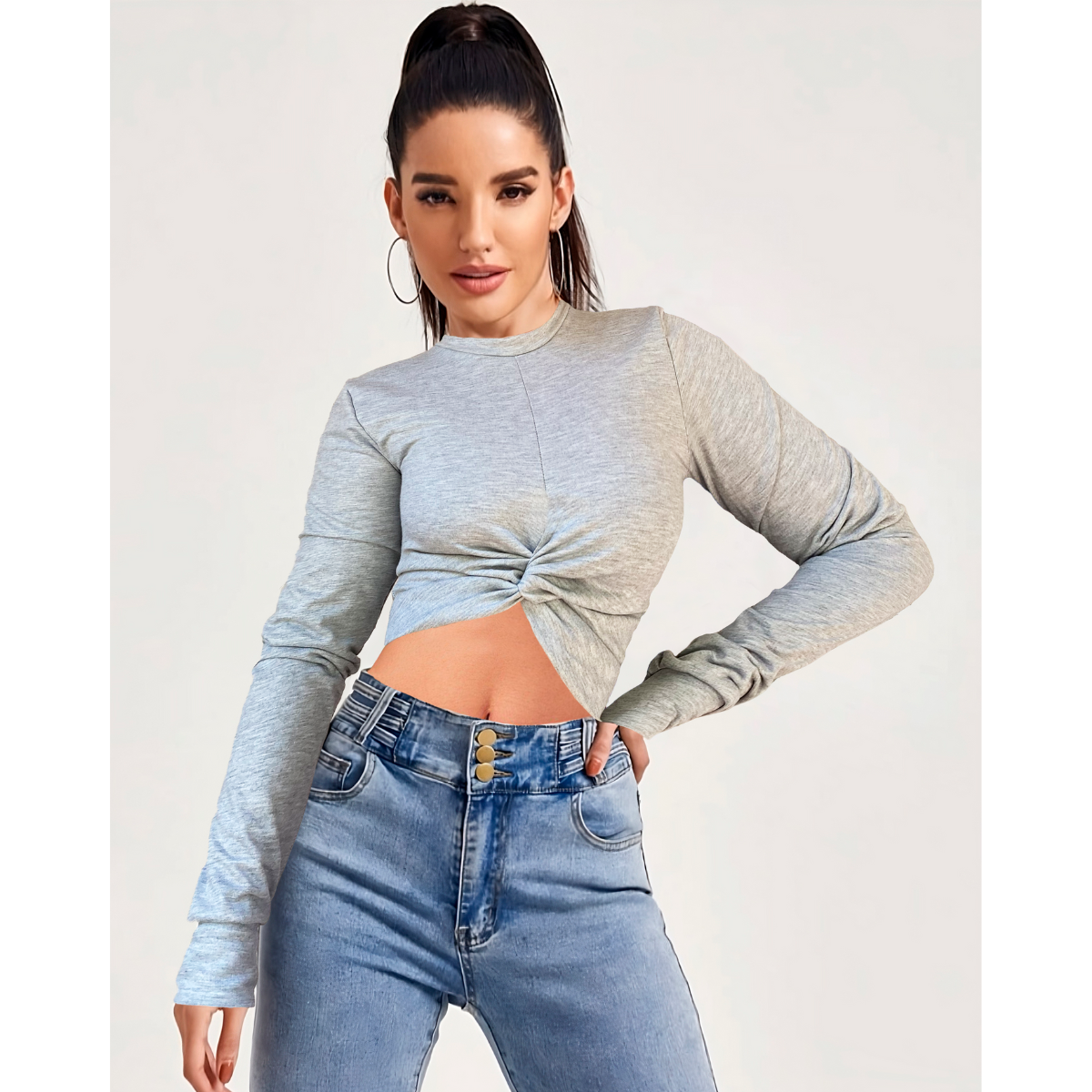 Playera Dama Corta Crop Top Manga Larga Ombliguera Moda Mujer